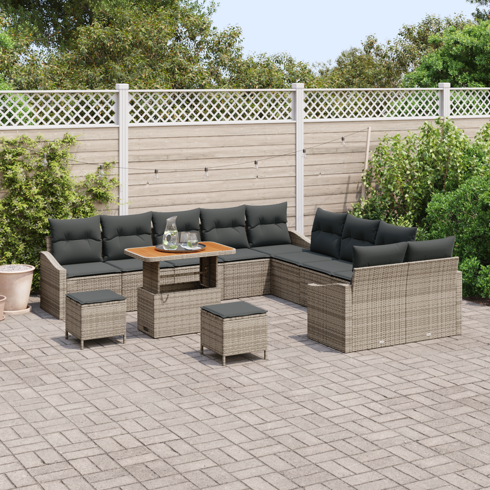 vidaXL 13-delige tuinset met kussens Grijs Poly Rattan Acacia