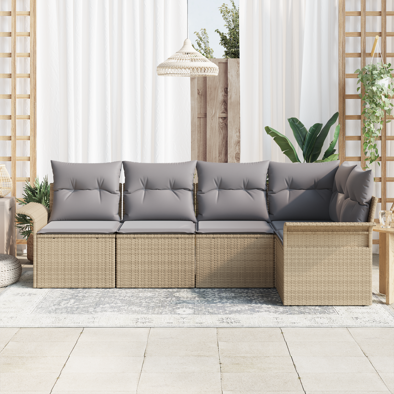 vidaXL 5-delig Tuin Sofa Set met Kussens Beige Poly Rattan