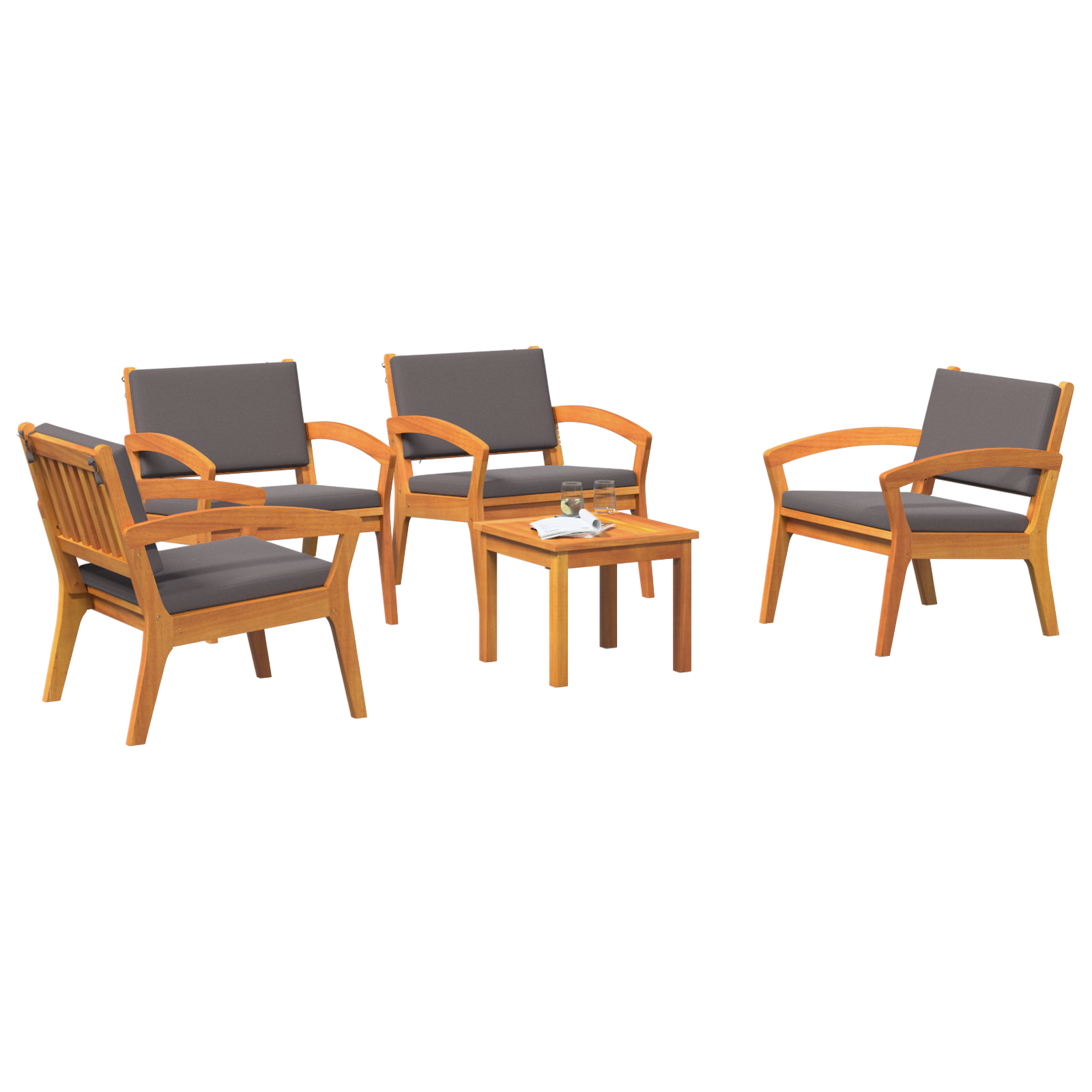 vidaXL 5-delige Bistroset met kussens massief acaciahout