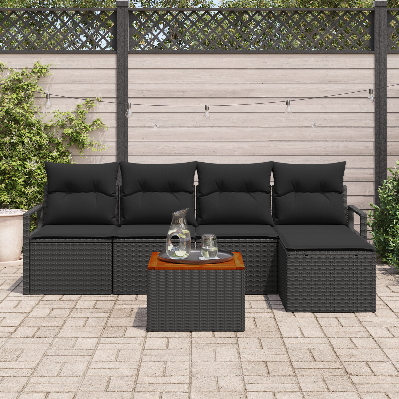 vidaXL 6-delige tuinset met kussens zwart poly rattan acacia