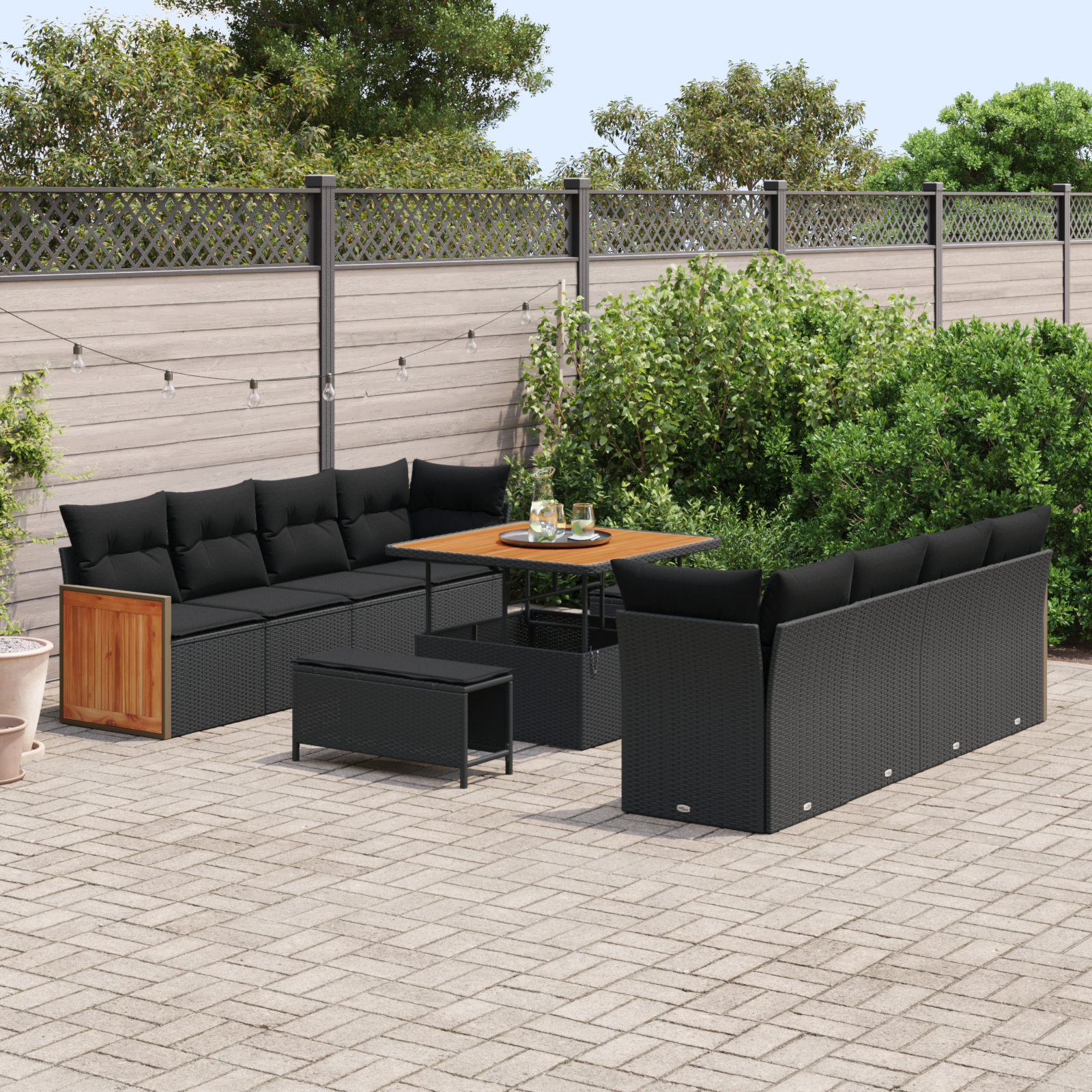 vidaXL 11-delige Tuinbankenset met kussens poly rattan acacia zwart