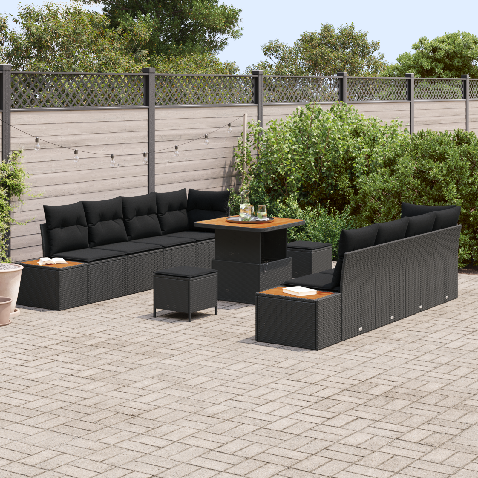 vidaXL 11-delige Tuinbankenset met kussens poly rattan acacia zwart