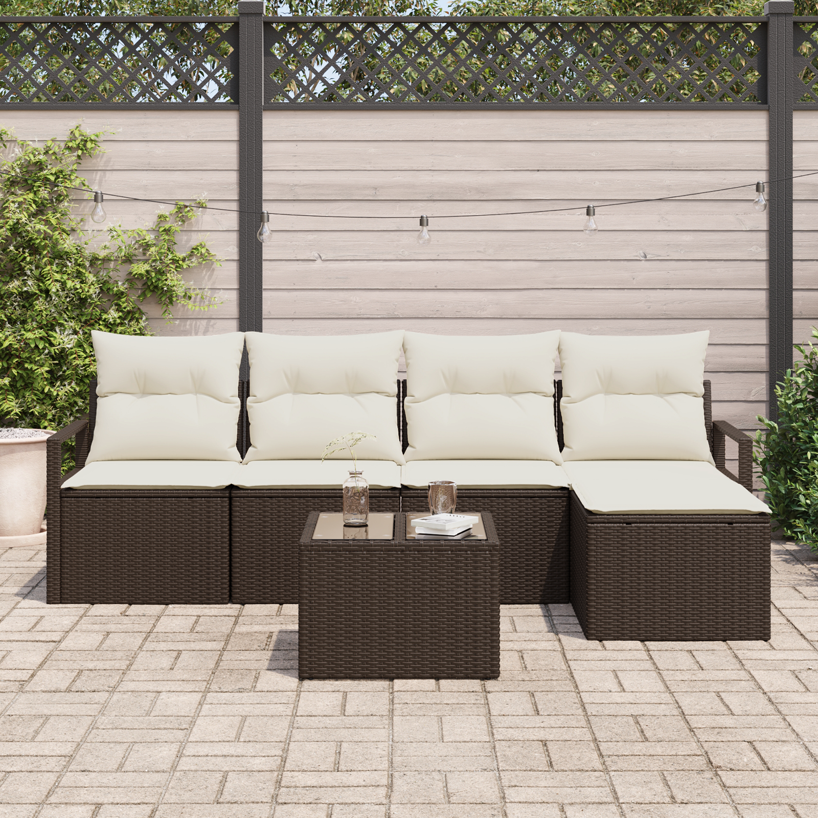 vidaXL 5-delige Tuinbankenset met kussens poly rattan grijs