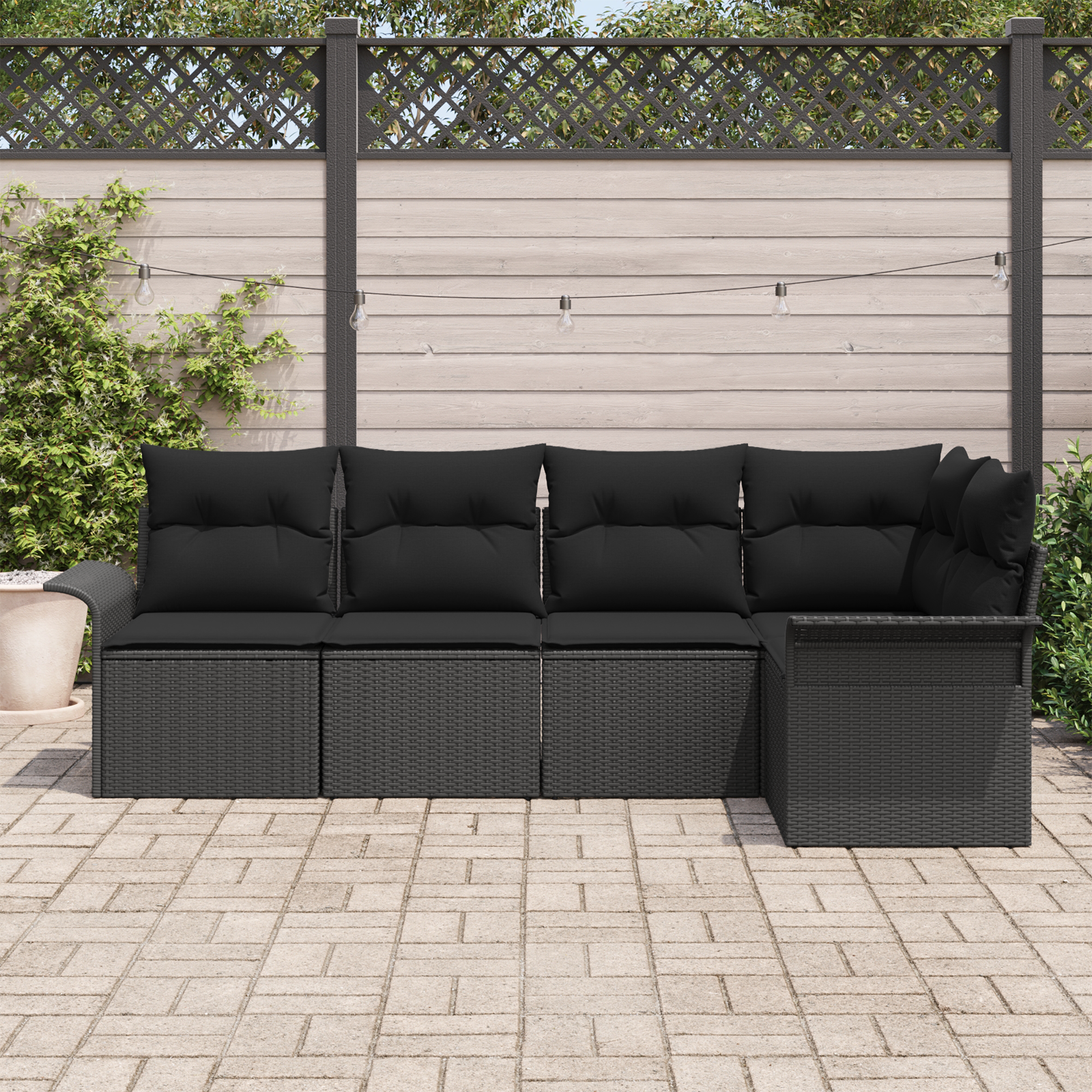 vidaXL 5-delige Tuin Sofa Set met Kussens Zwart Poly Rattan