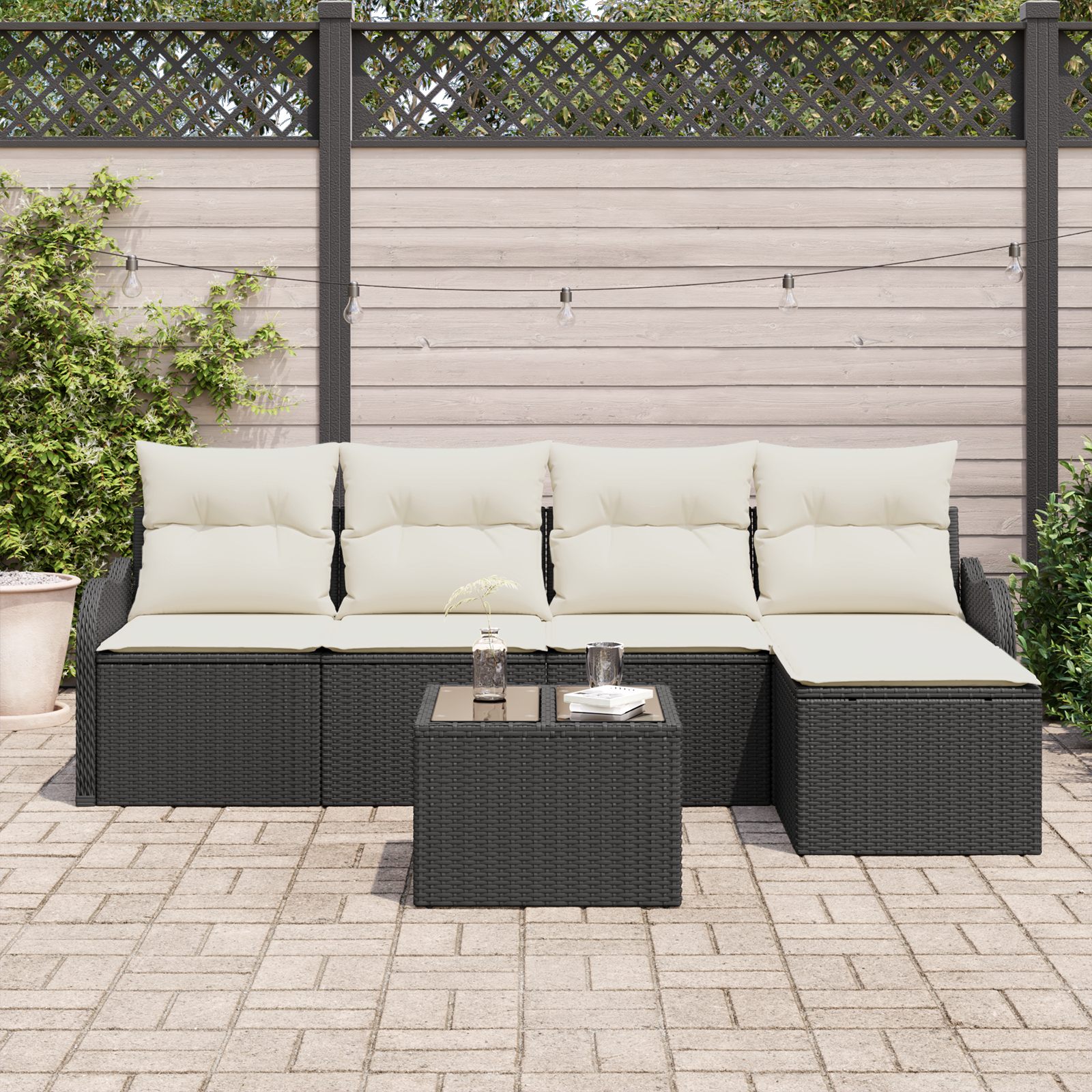 vidaXL 5-delige tuinsofa set met kussens bruin poly rattan