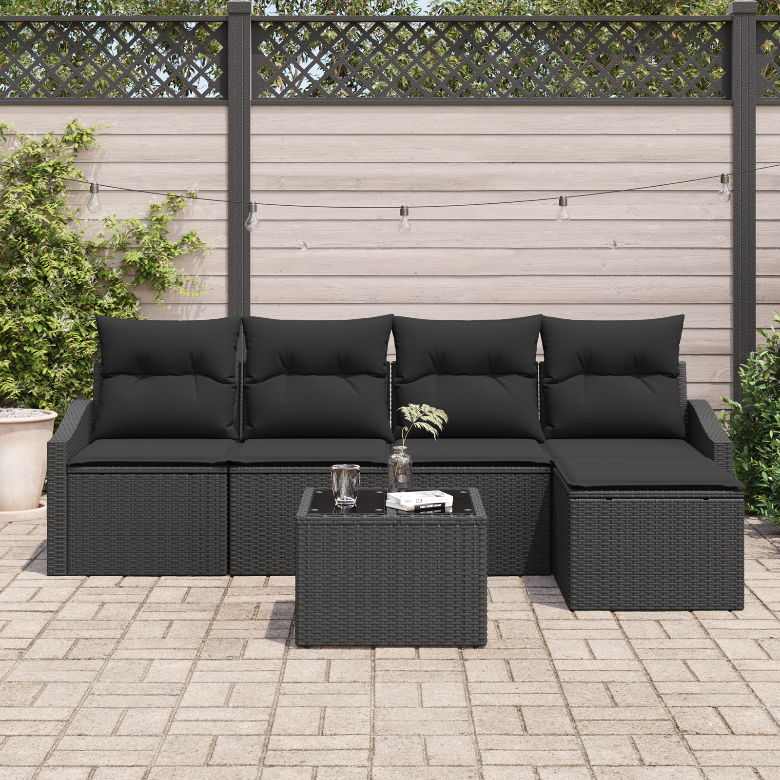 vidaXL 6-delige Tuinbankenset met kussens poly rattan beige