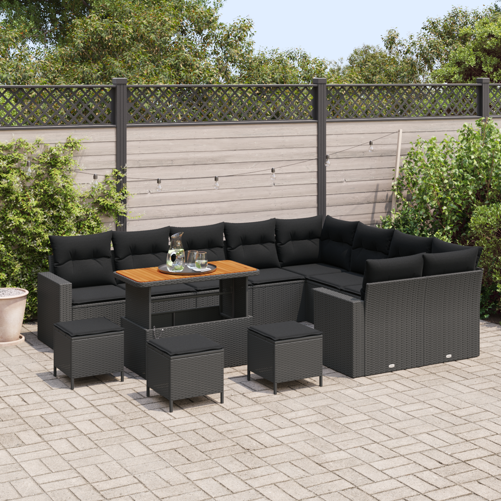 vidaXL 13-delige Tuinbankenset met kussens poly rattan acacia zwart
