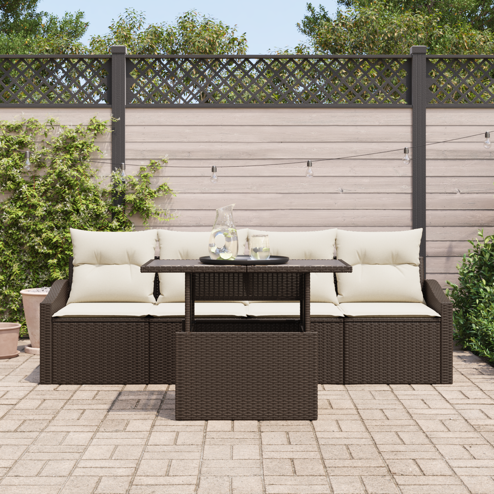 vidaXL 5-delige Tuinbankenset met kussens poly rattan bruin