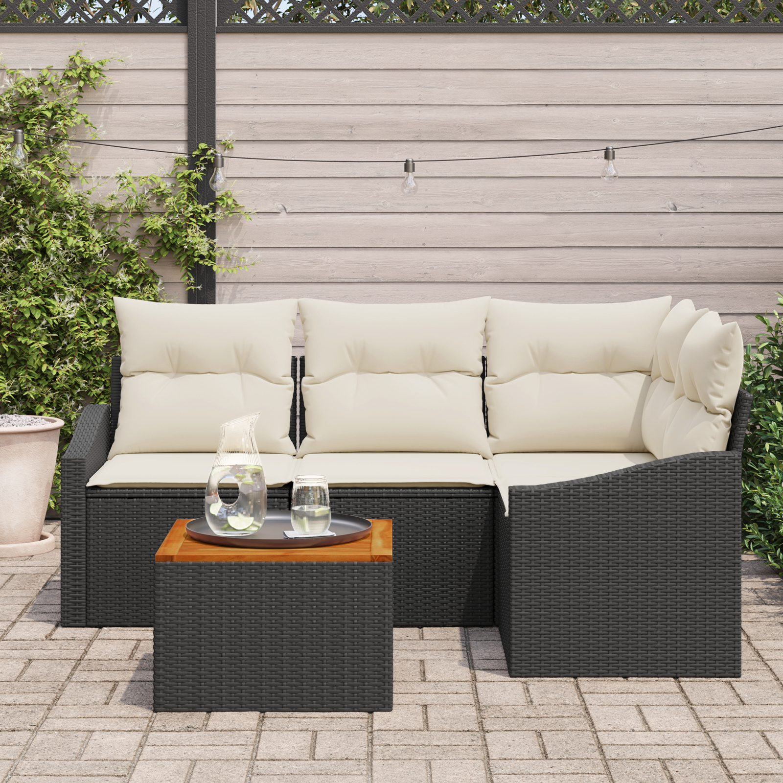 vidaXL 5-delige tuinsofa set met kussens zwart poly rattan acacia