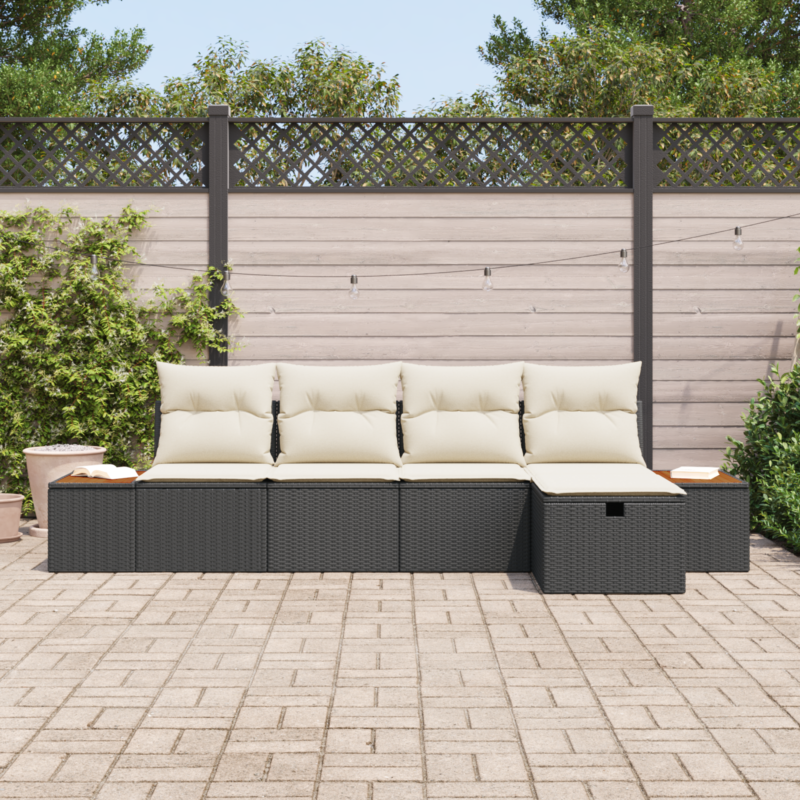 vidaXL 5-delige Tuinset met Kussens Zwart Poly Rattan