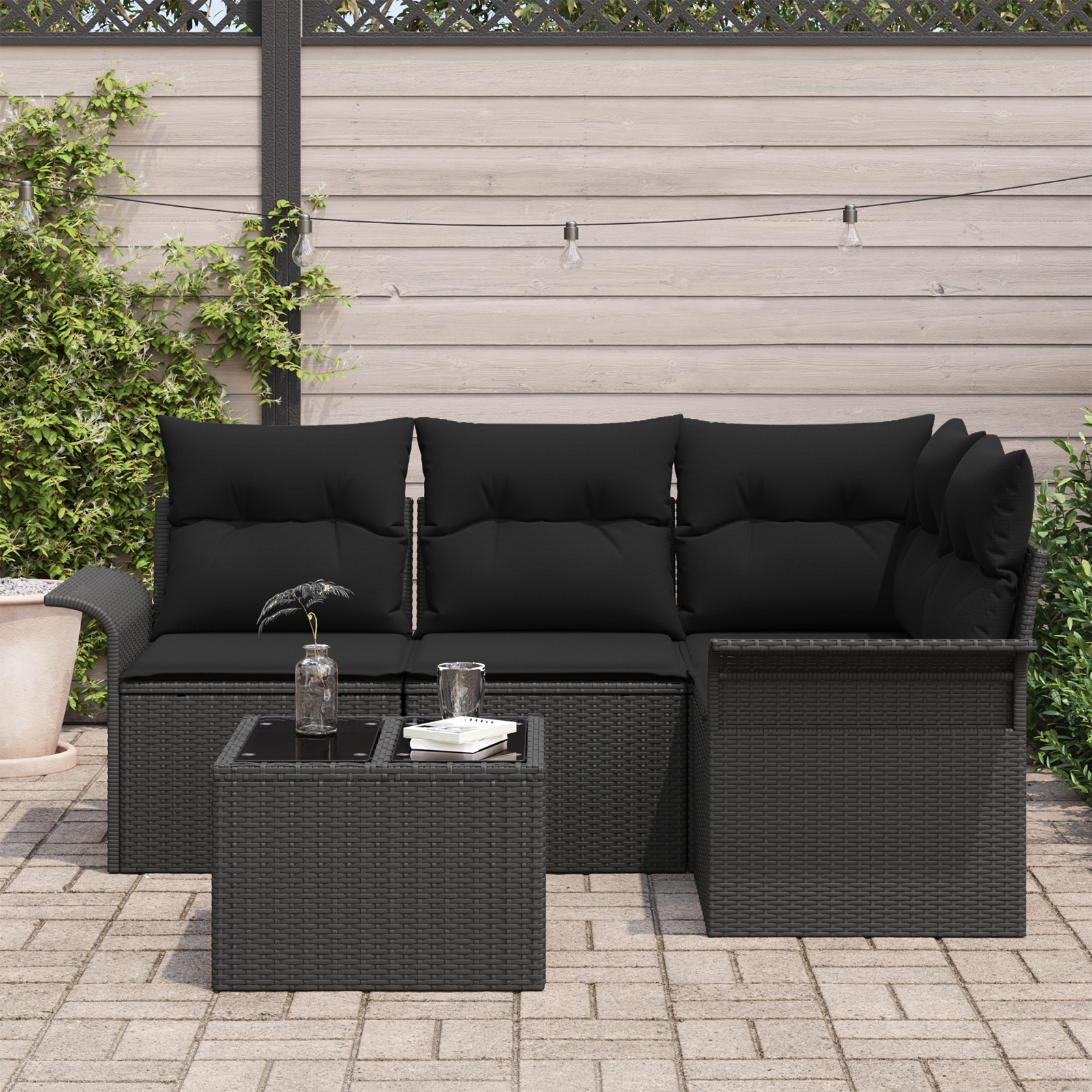 vidaXL 5-delige tuinsofa set met kussens - Beige Poly Rattan