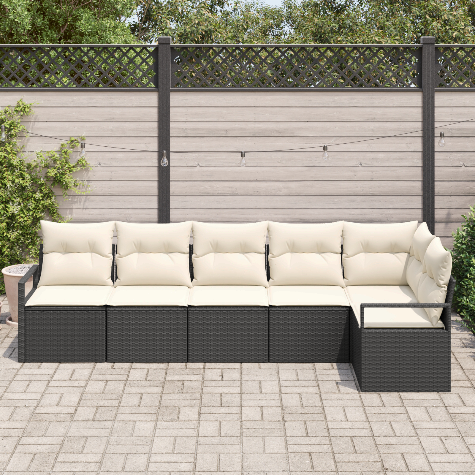 vidaXL 6-delige tuinset met kussens zwart poly rattan