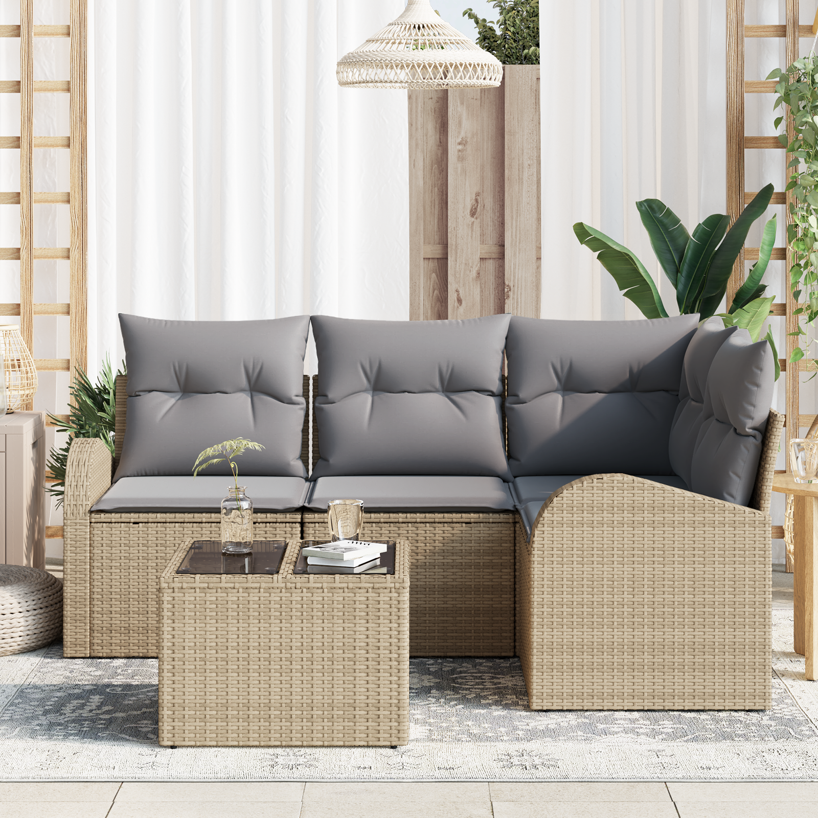 vidaXL 5-delige tuinset met kussens zwart poly rattan