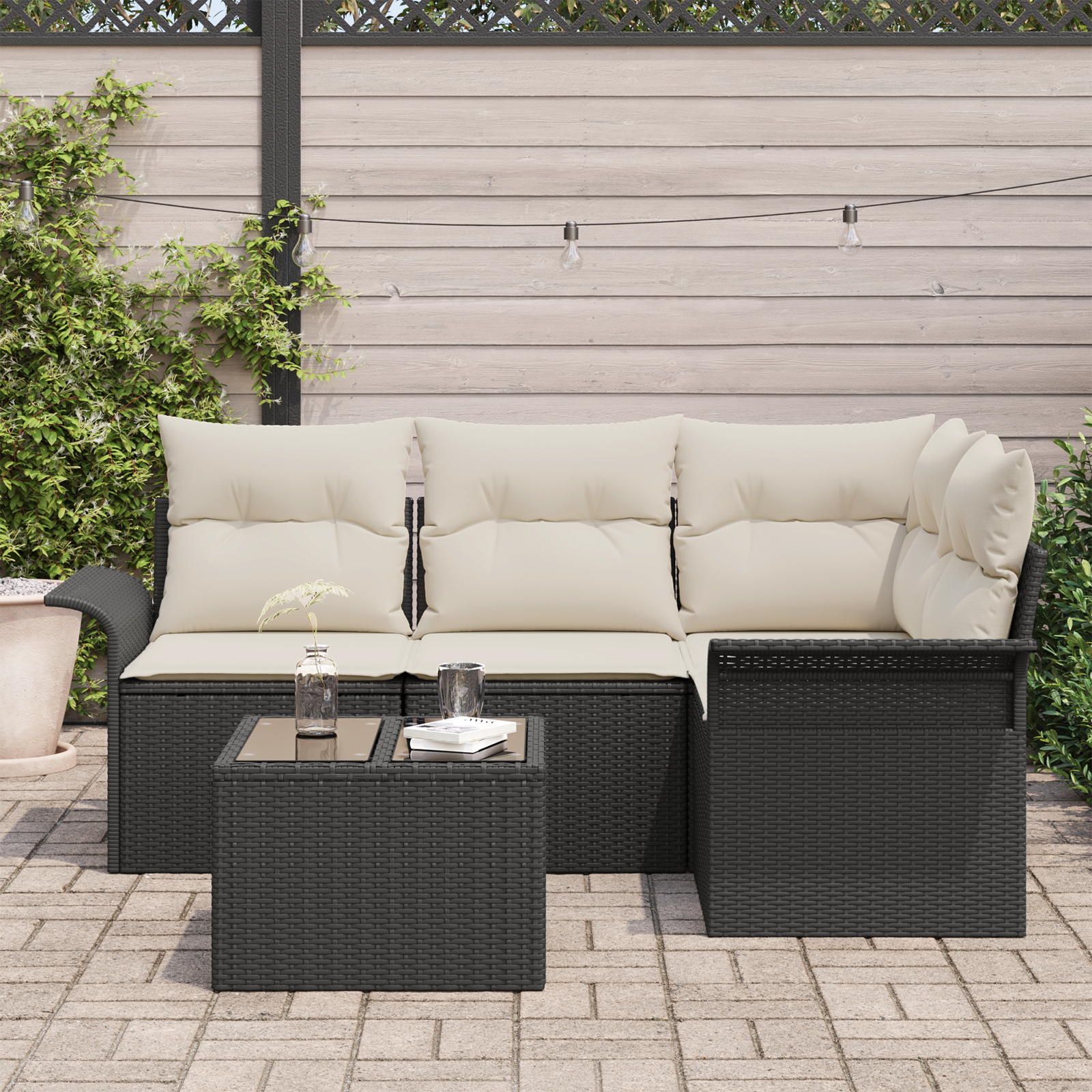 vidaXL 4-delige tuinsofa set met kussens bruin poly rattan