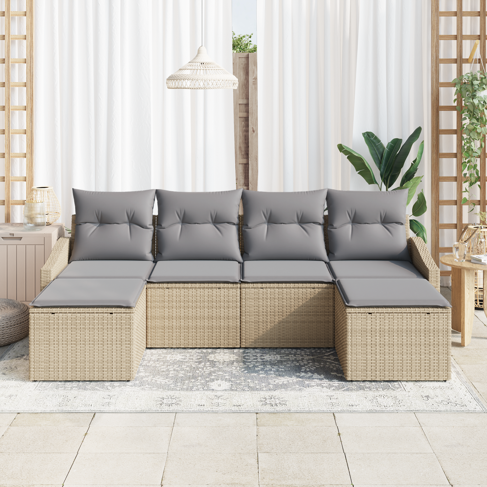 vidaXL 6-delige Tuinbankenset met kussens poly rattan beige