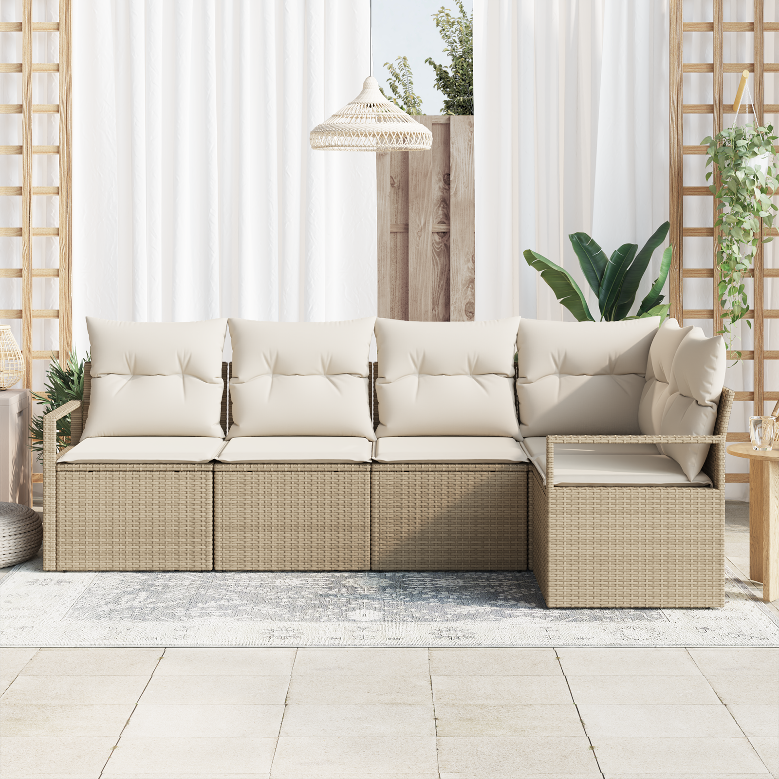 vidaXL 5-delige tuinsofa set met kussens in beige poly rattan