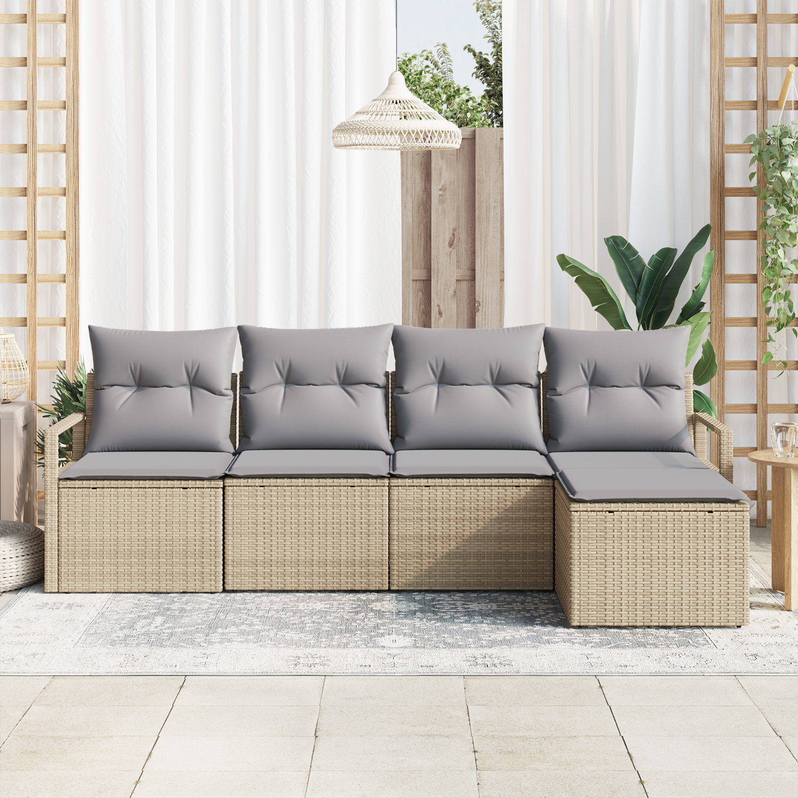 vidaXL 5-delige Tuinbankenset met kussens poly rattan beige