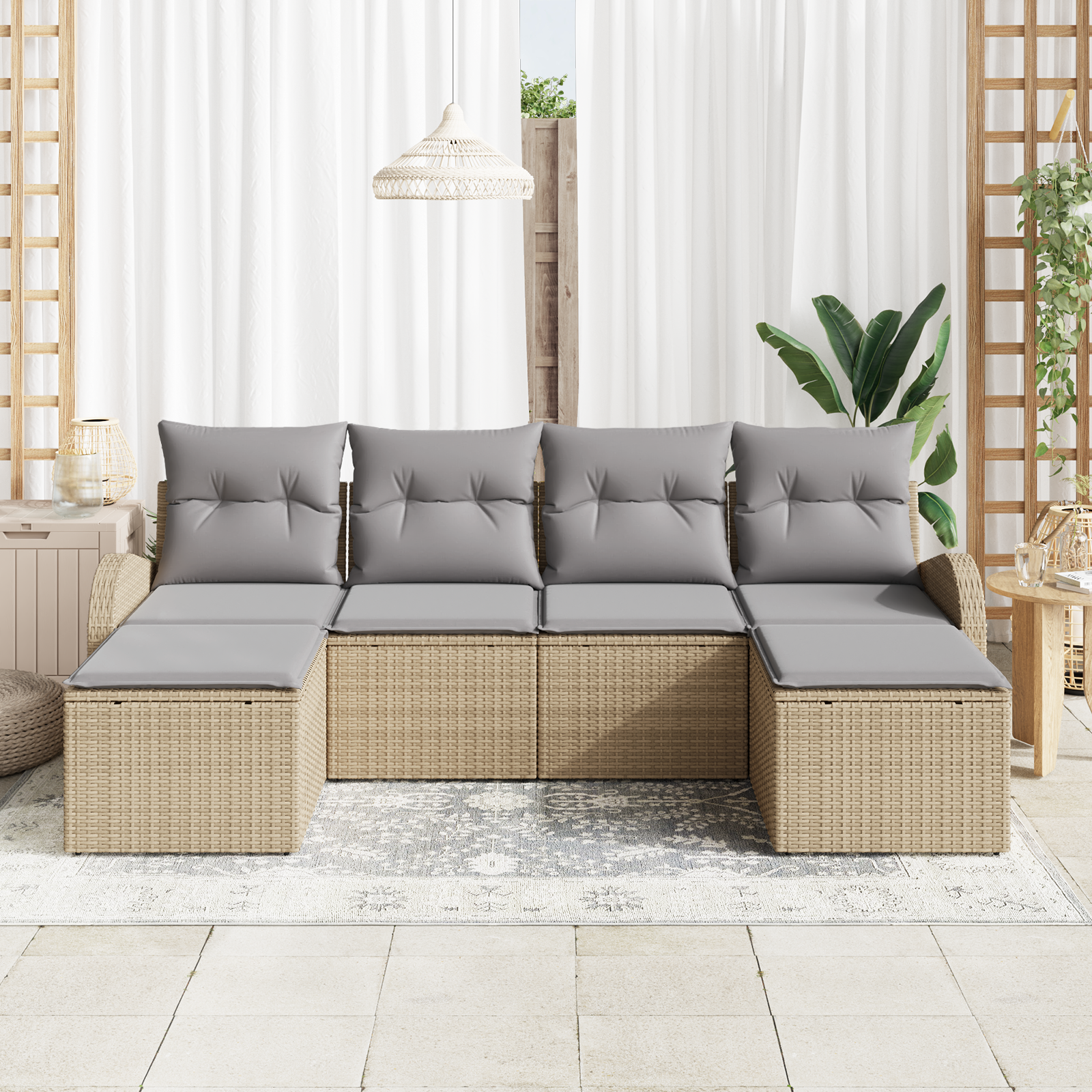 vidaXL 6-delige Tuinbankenset met kussens poly rattan beige