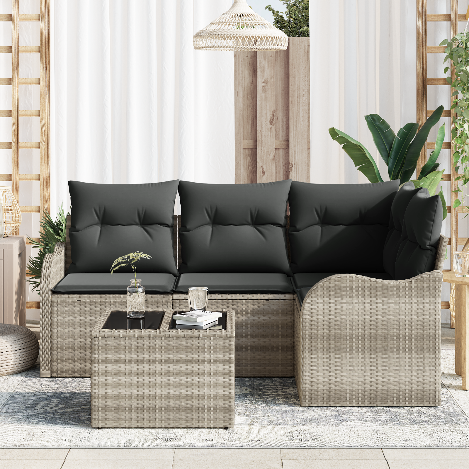 vidaXL 5-delige Tuin Sofa Set met Kussens Grijs Poly Rattan