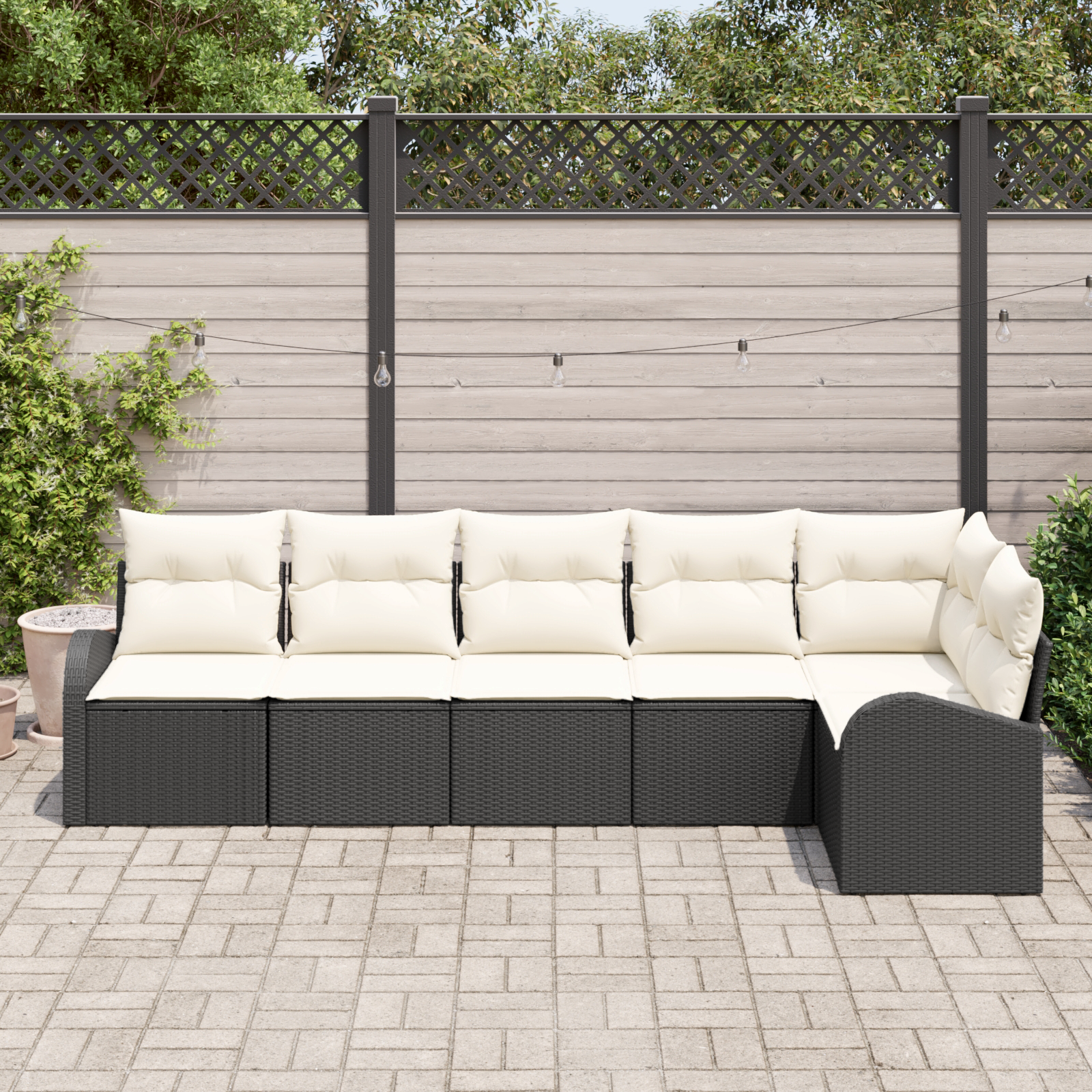 vidaXL 6-delige loungeset met kussens zwart poly rattan