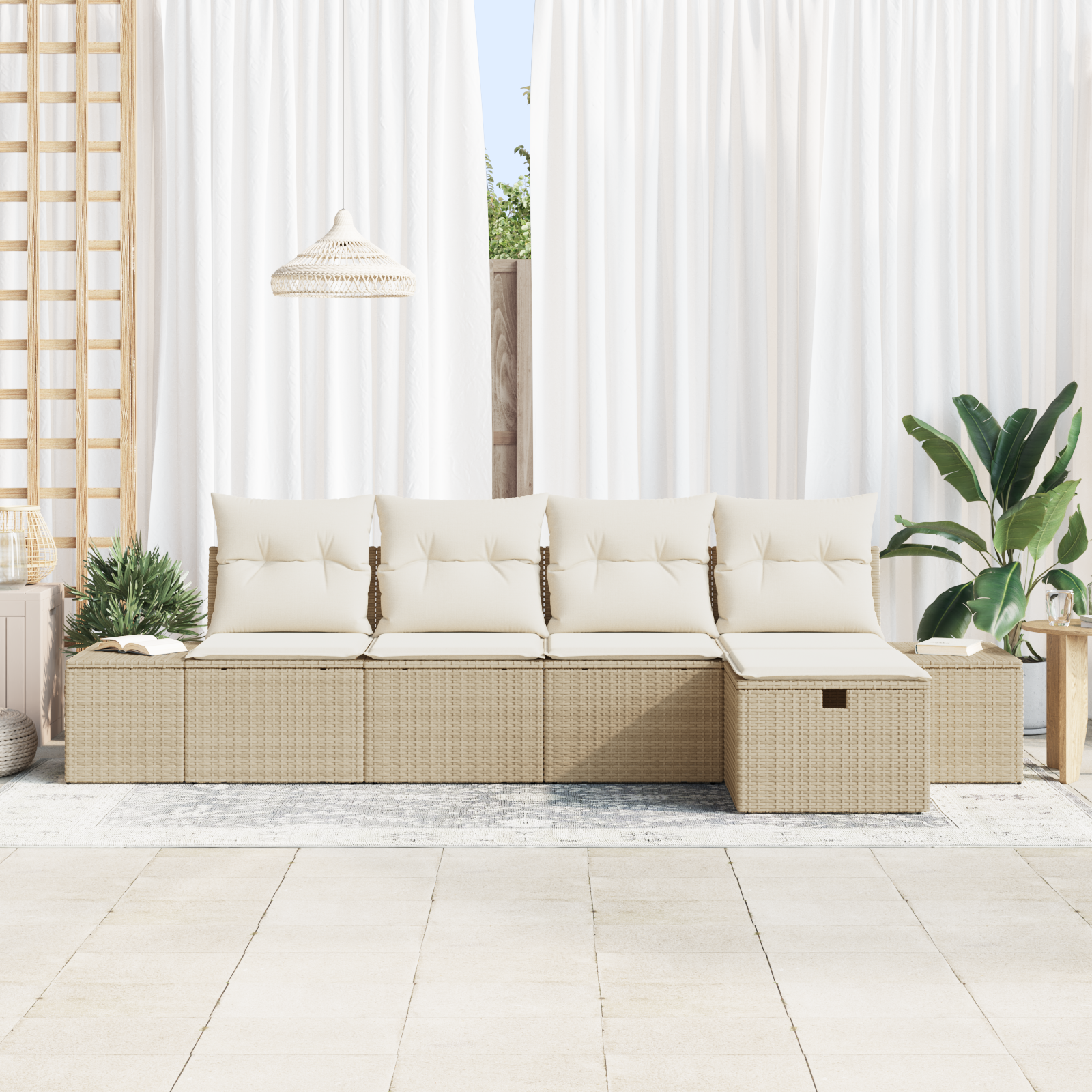 vidaXL 5-delige tuinset met kussens - Beige Poly Rattan