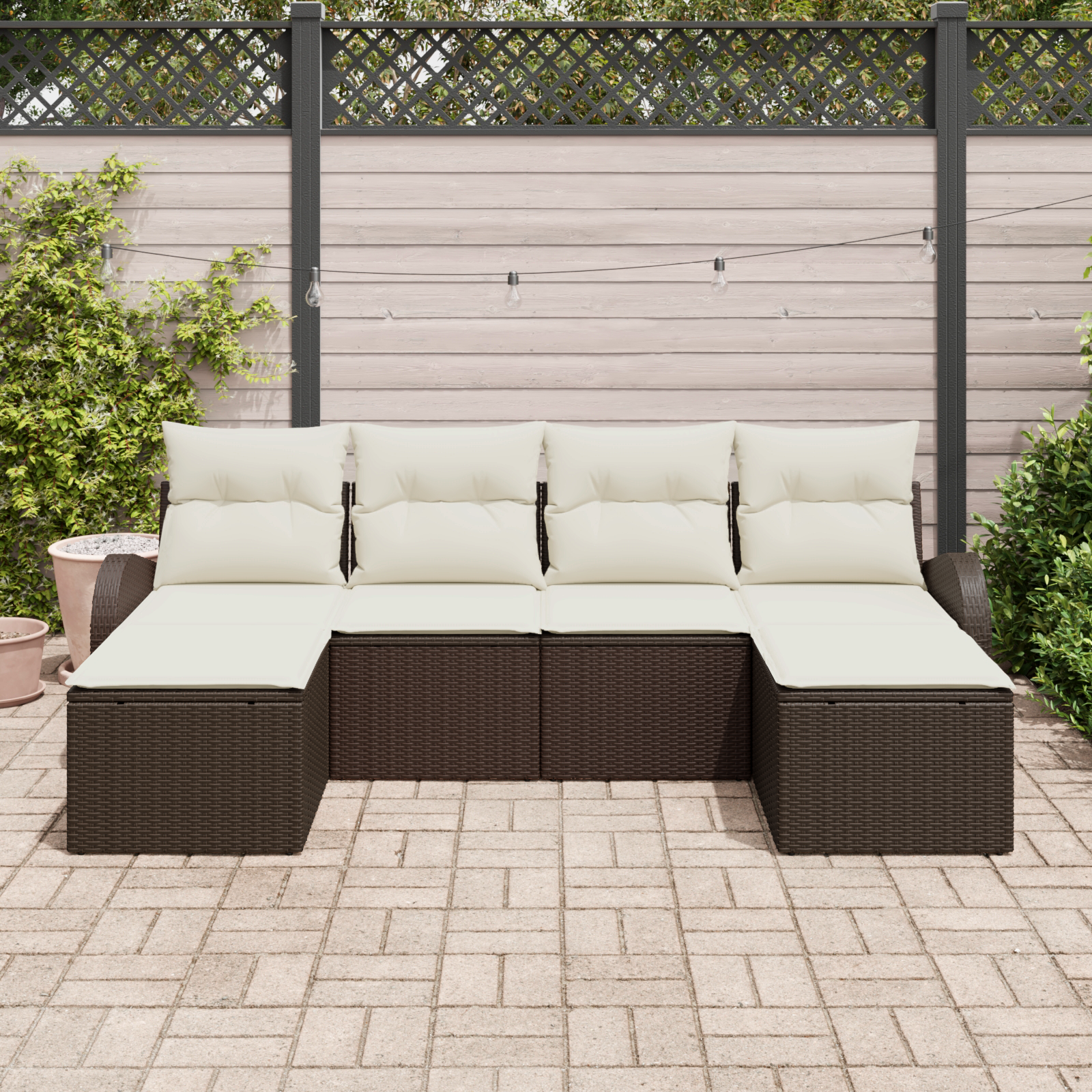 vidaXL 6-delige tuinbankset met kussens bruin poly rattan