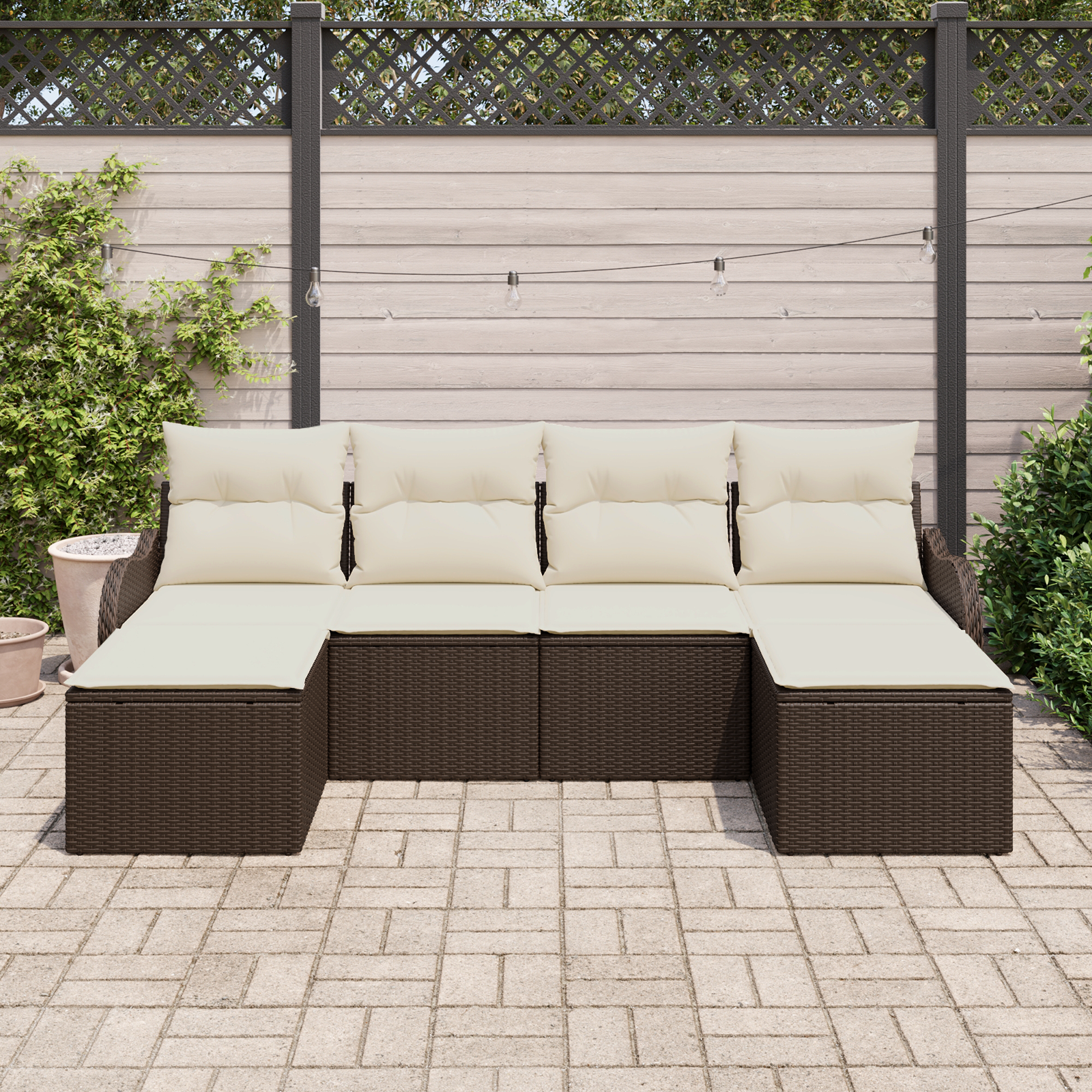 vidaXL 6-delige tuinset met kussens in bruin poly rattan