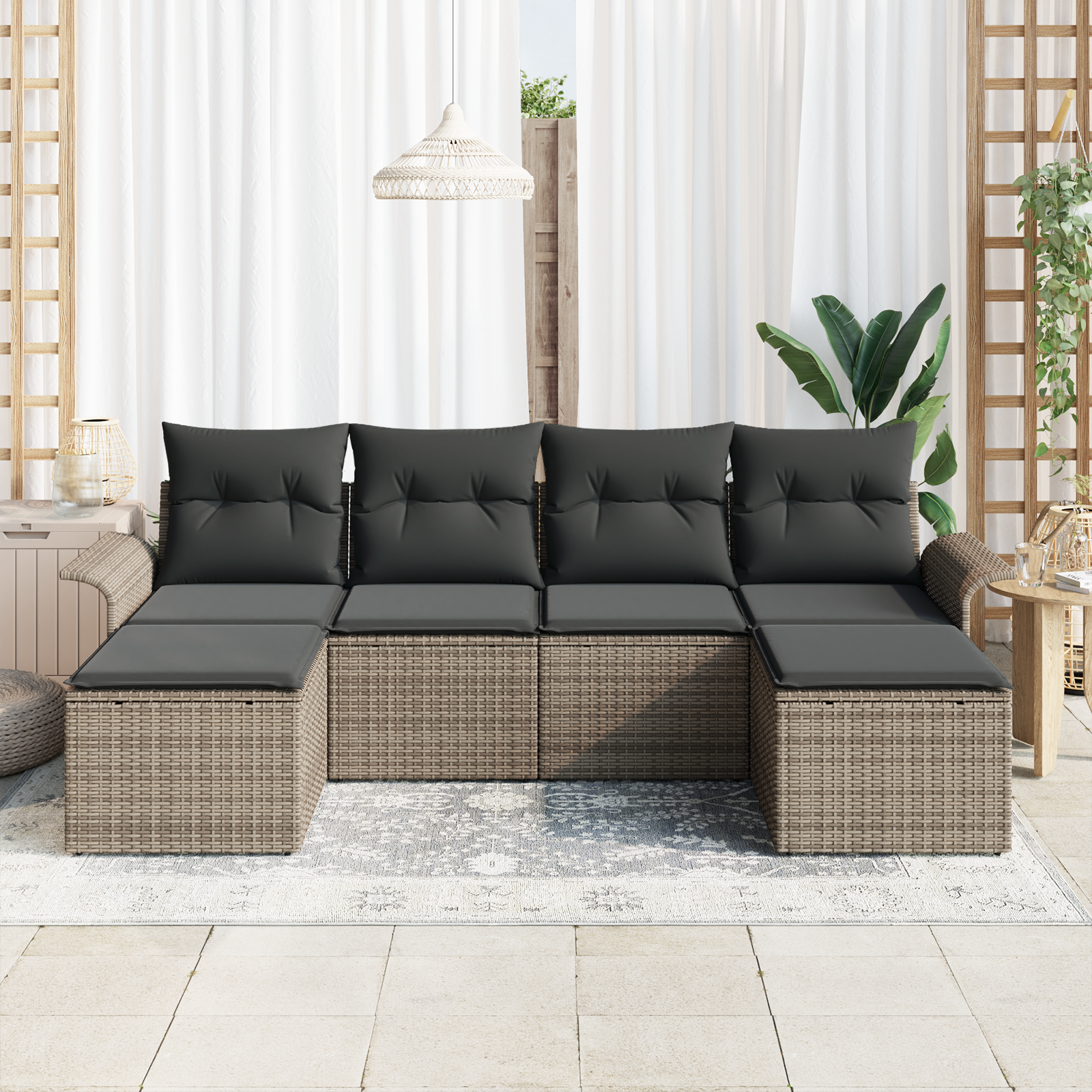 vidaXL 6 Delige Tuin Sofa Set met Kussens Grijs Poly Rattan