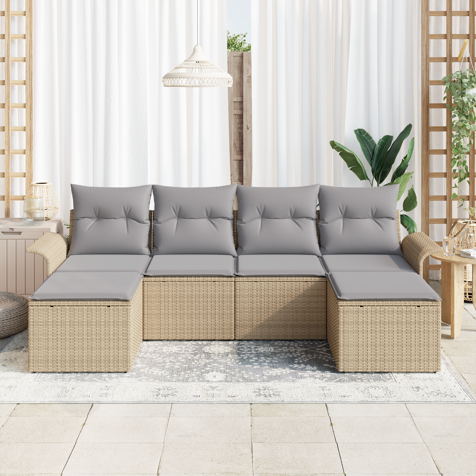 vidaXL 6-Piece Tuinbankset met Kussens Beige Poly Rattan