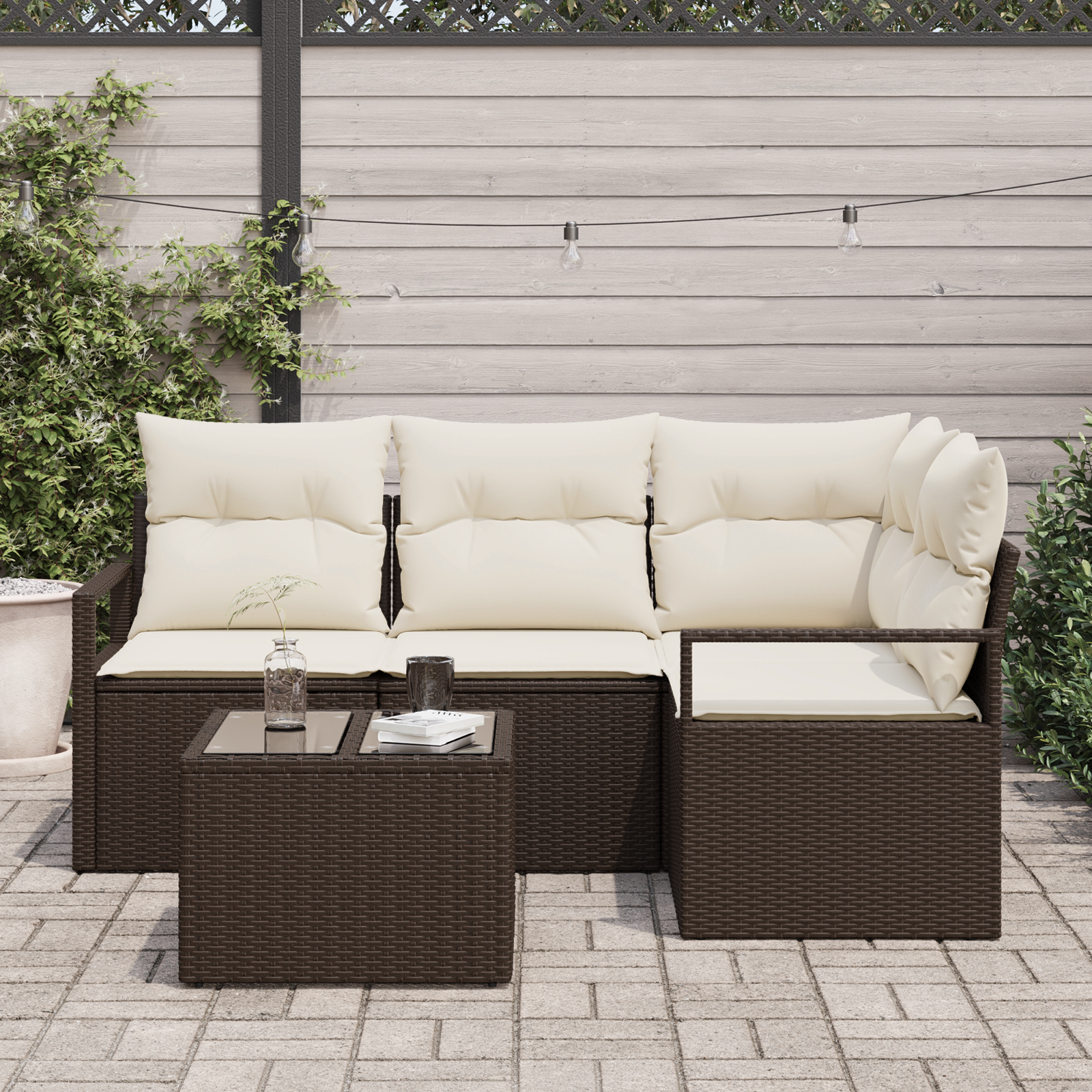 vidaXL 4-delige Tuinbankenset met kussens poly rattan grijs