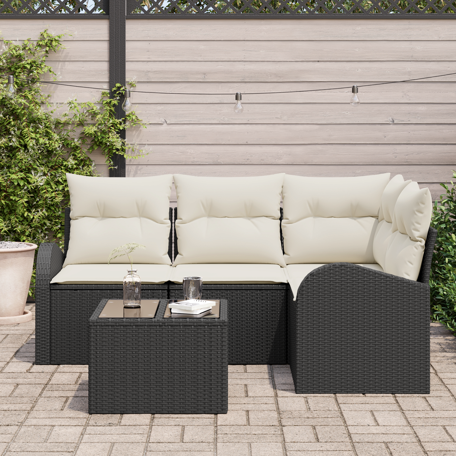 vidaXL 4-delige ligbedset met kussens bruin poly rattan