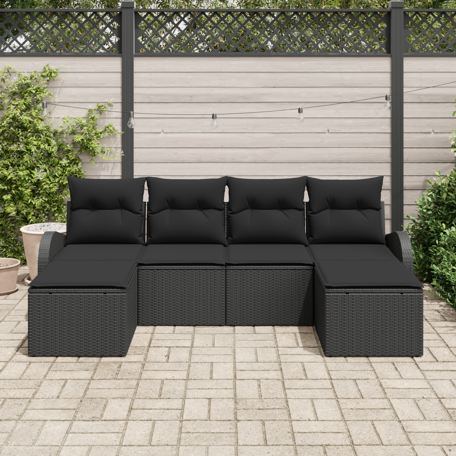 vidaXL 6-delige tuinset met kussens zwart poly rattan