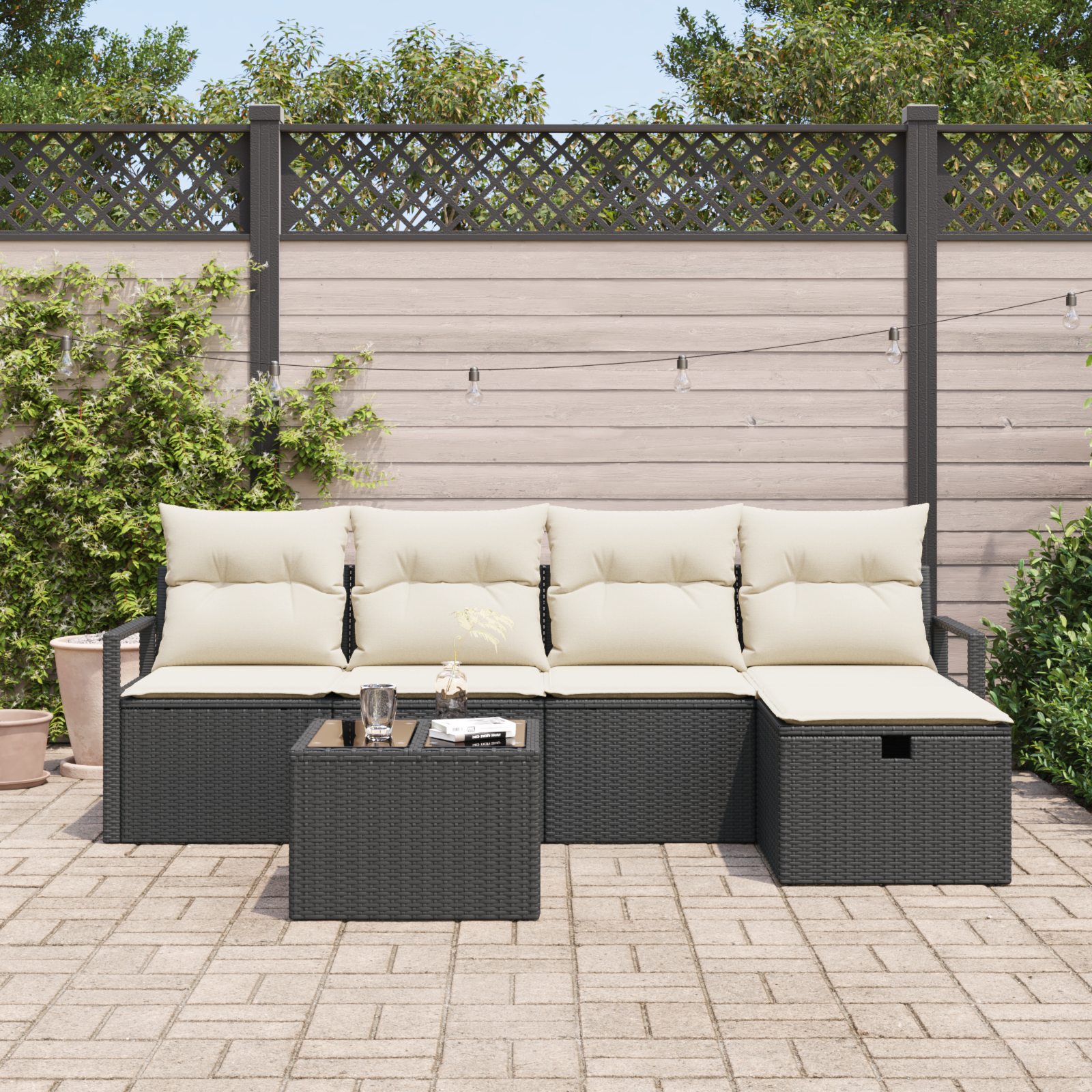 vidaXL 6-delige tuinset met kussens - zwart poly rattan