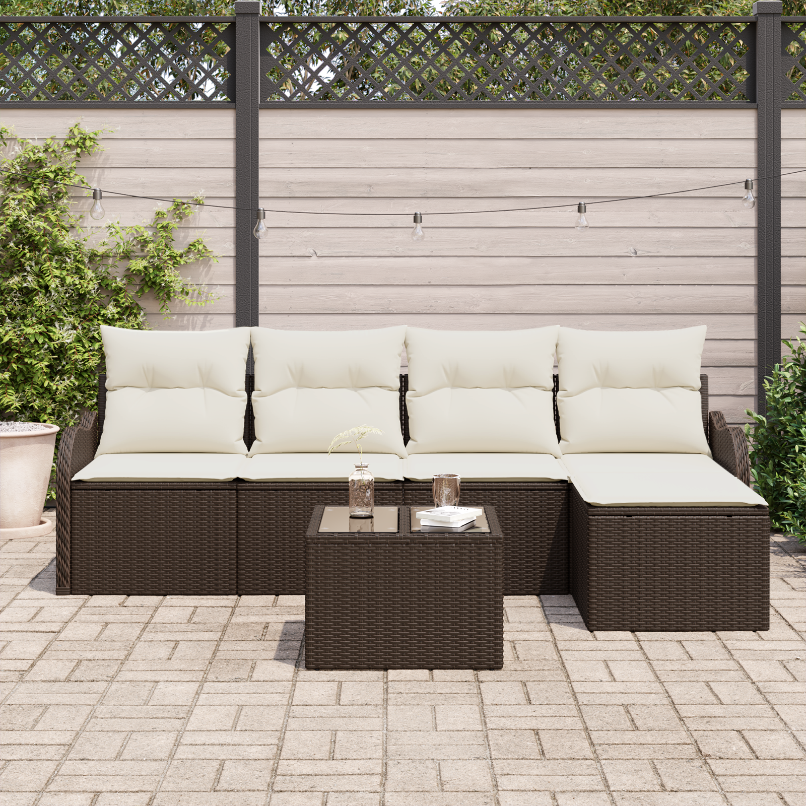 vidaXL 5-delige tuinset met kussens in grijs poly rattan