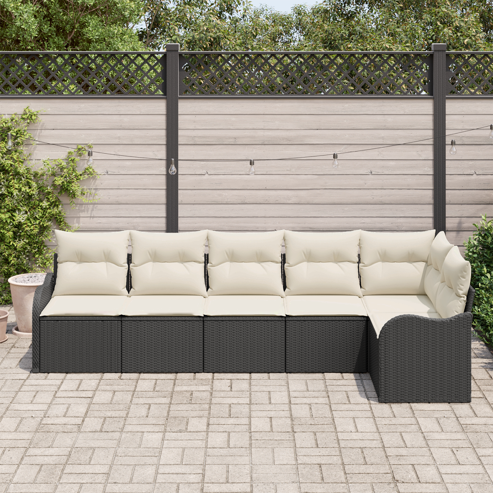 vidaXL 6-delige Tuinbankenset met kussens poly rattan zwart