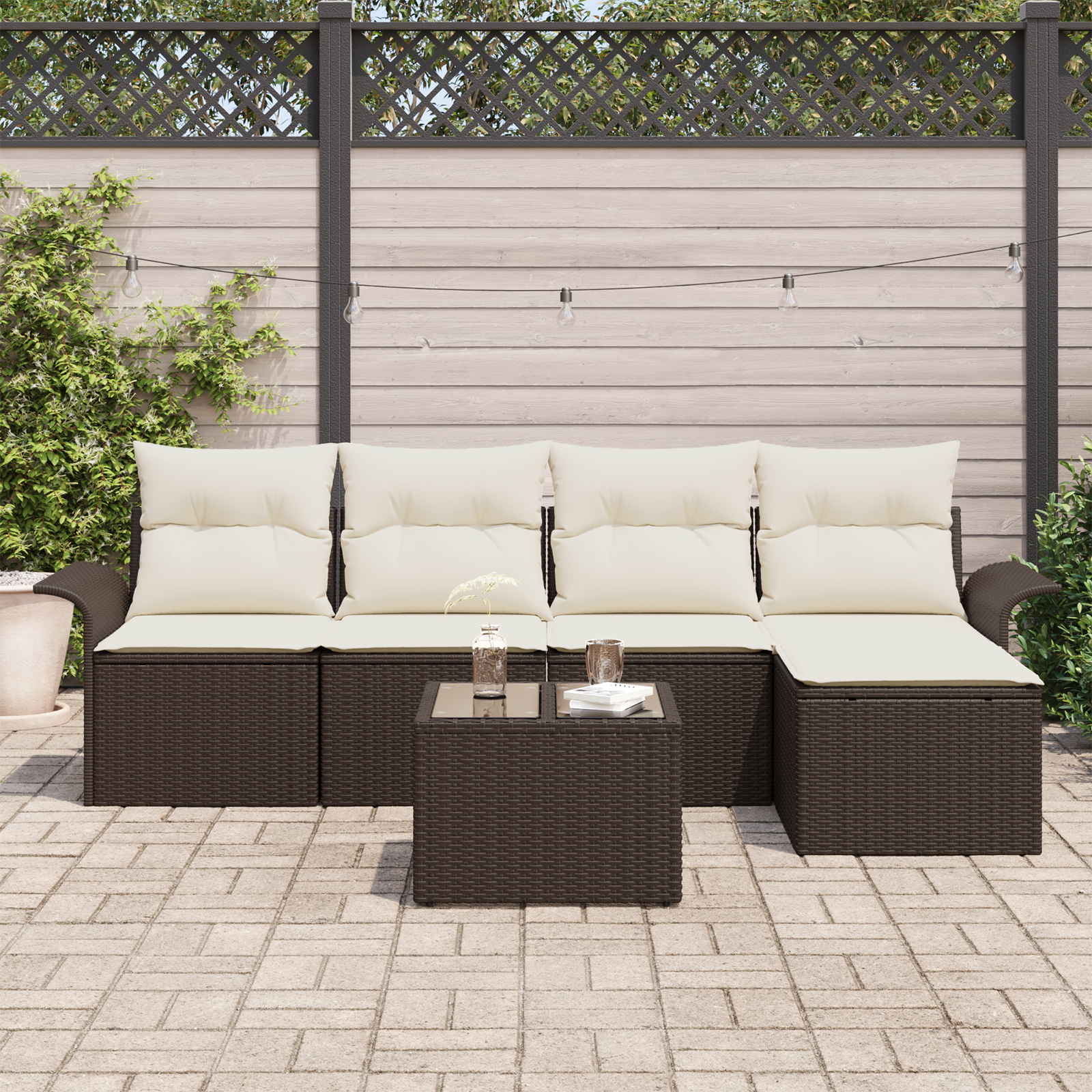 vidaXL 5-delige tuinset met kussens Grijs Poly Rattan