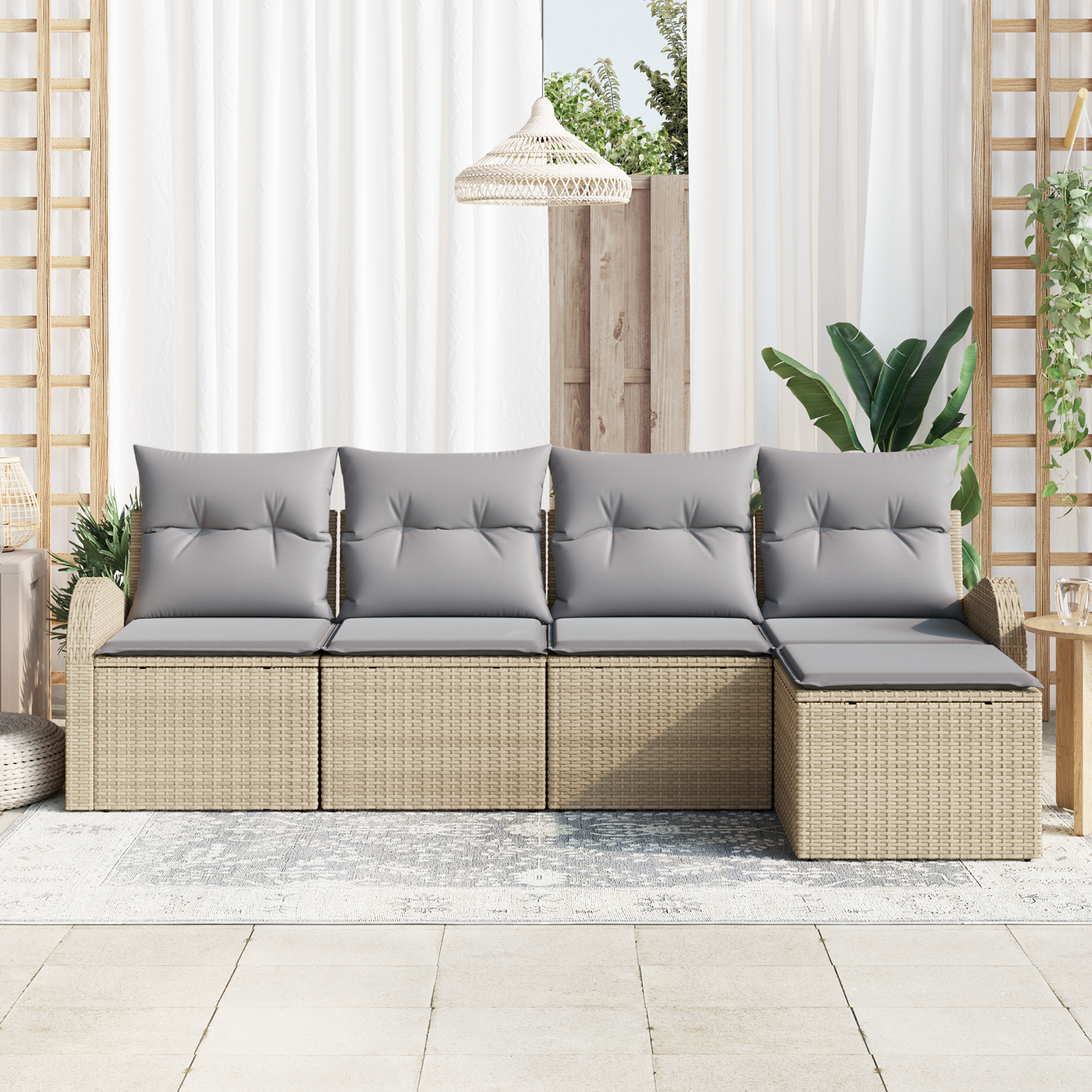 vidaXL 5-delige tuinsofa set met kussens in beige poly rattan