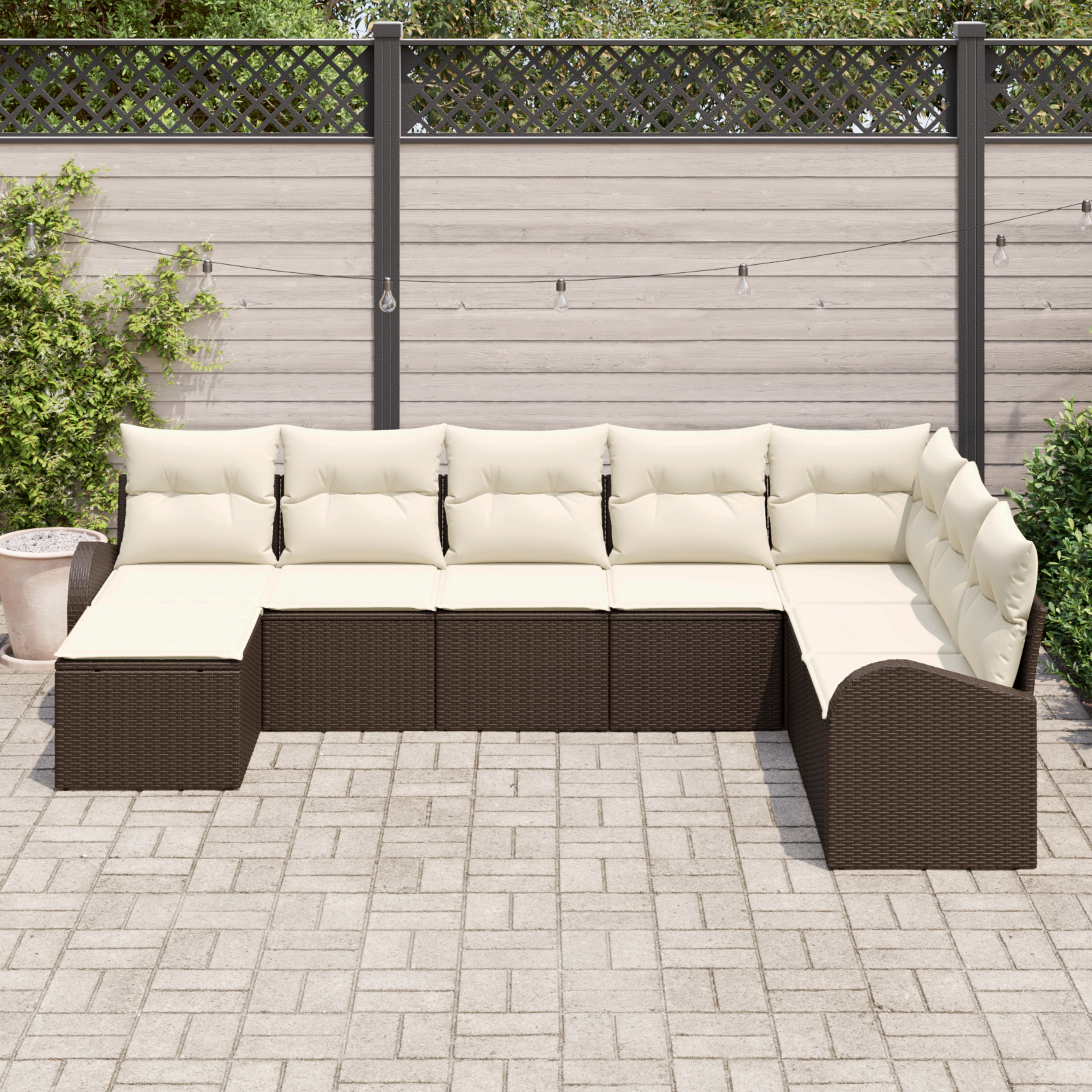 vidaXL 8-delige tuinset met kussens Bruin Poly Rattan