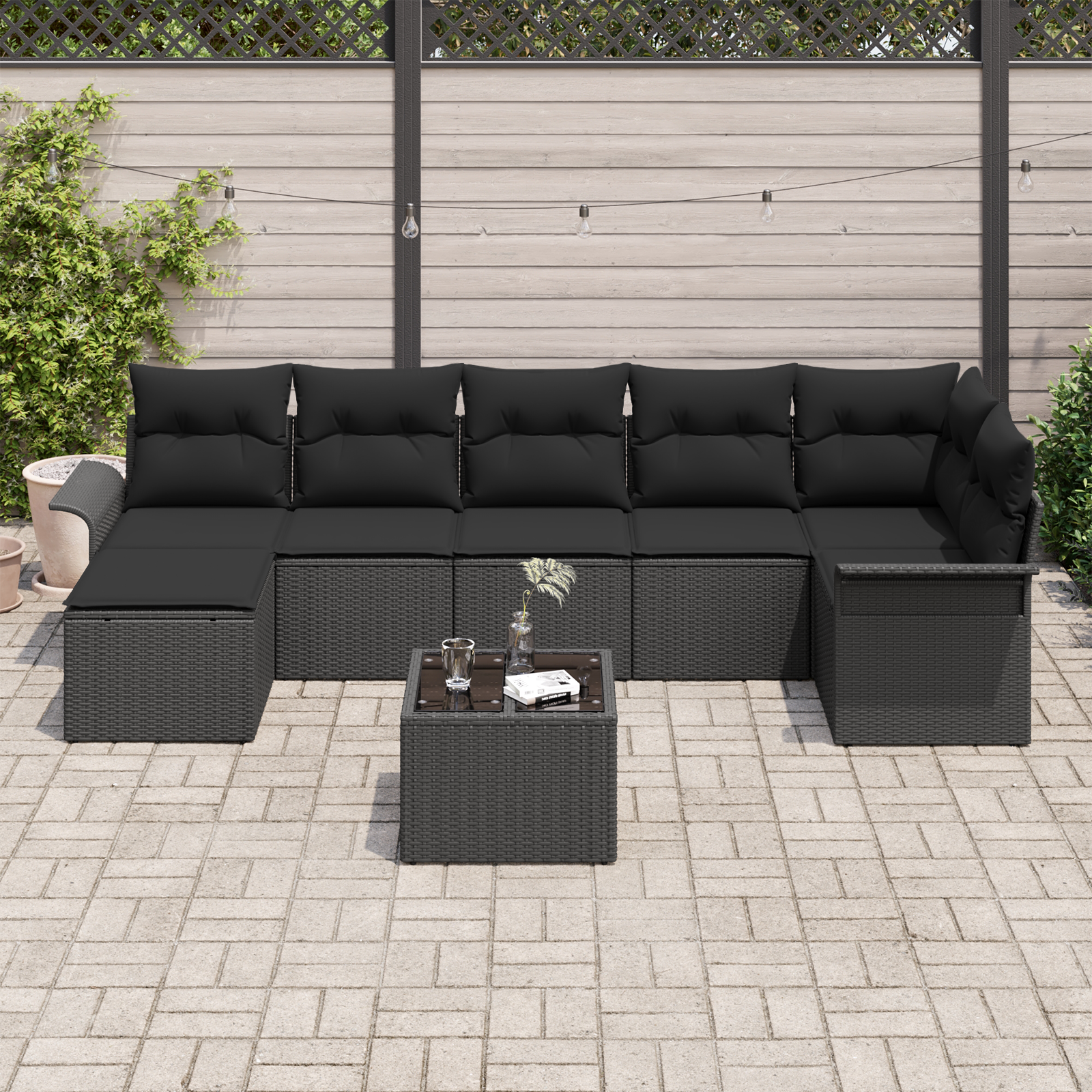 vidaXL 8-delige tuinset met kussens in beige poly rattan