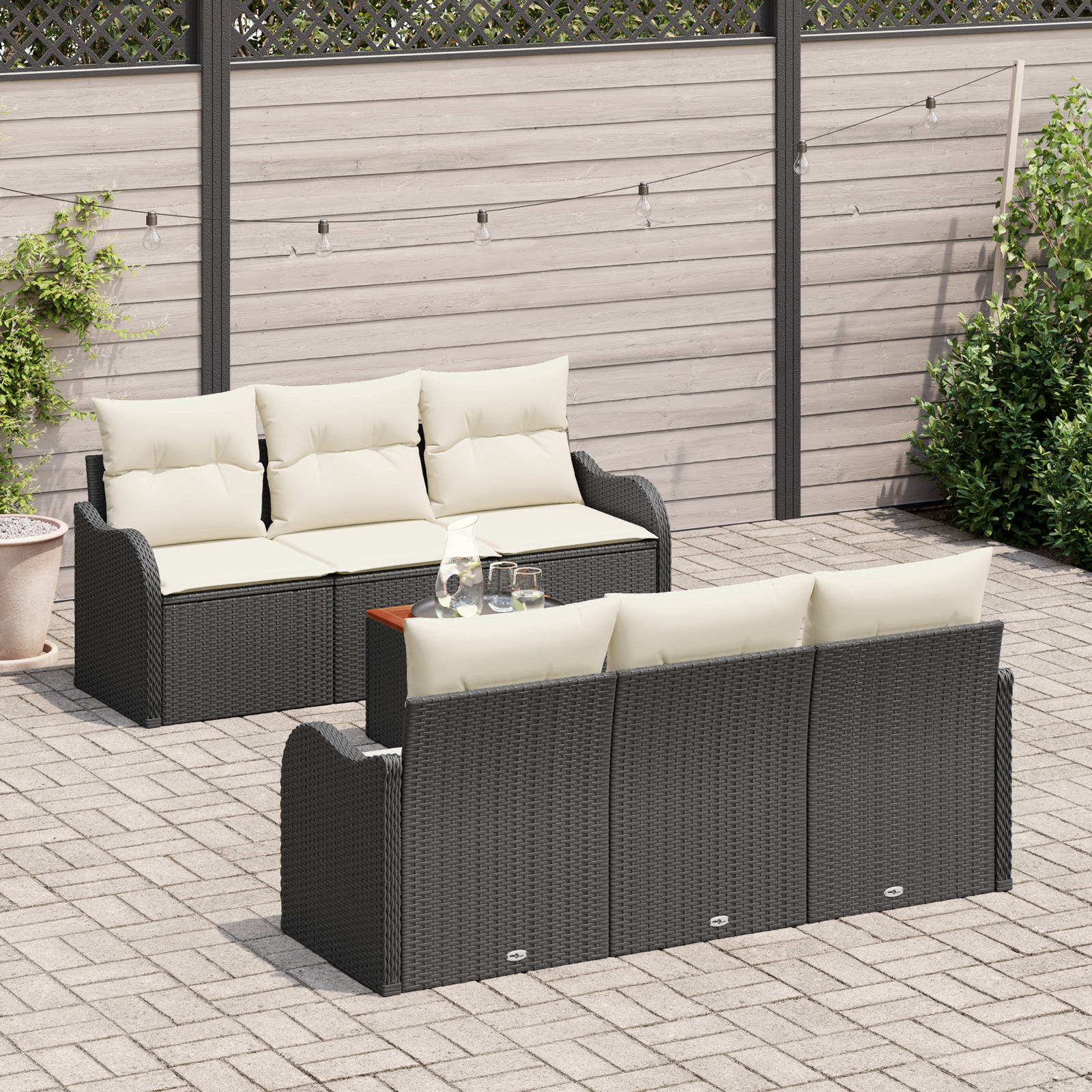 vidaXL 7-delige Tuinbankenset met kussens poly rattan acacia zwart