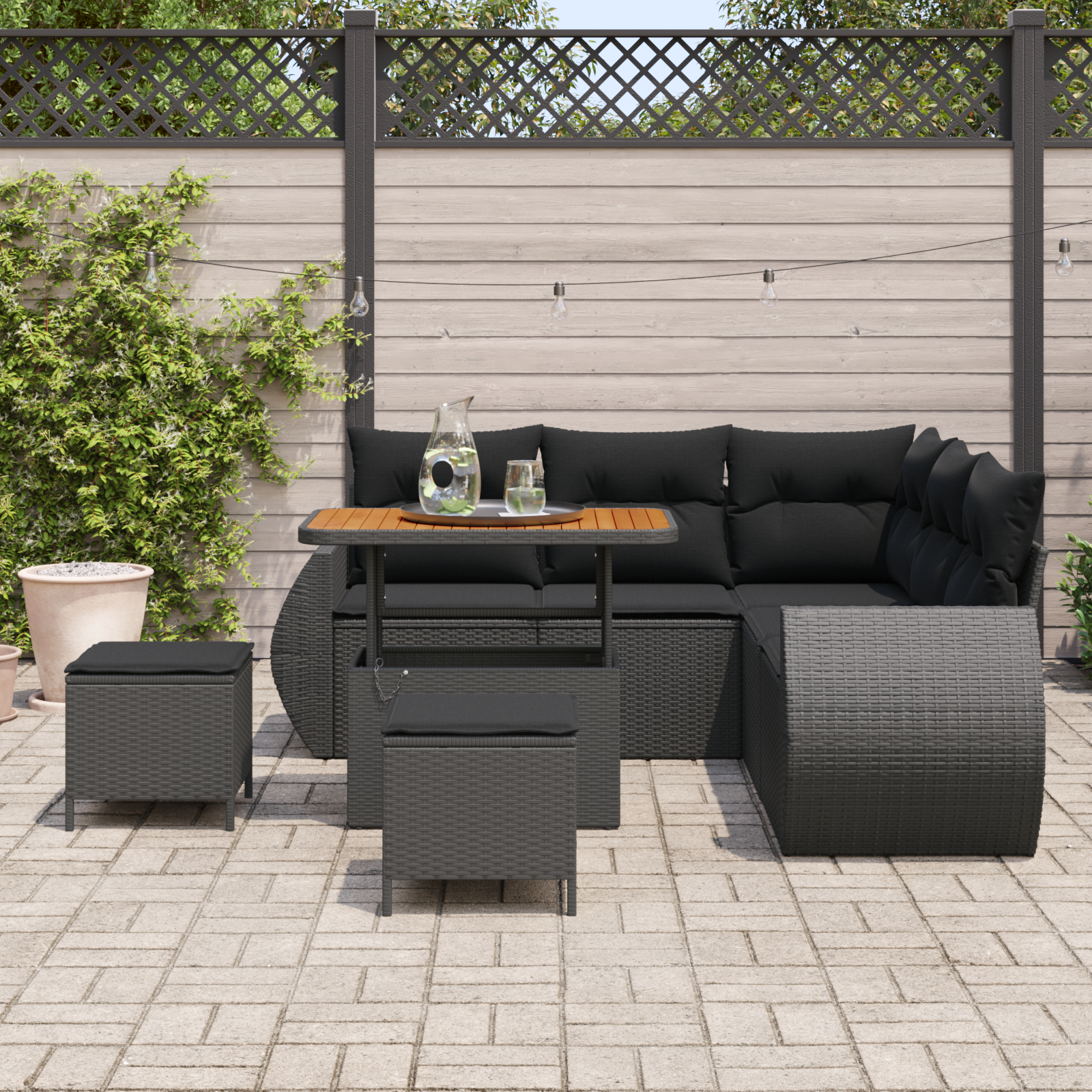vidaXL 8-delige Tuinbankenset met kussens poly rattan acacia zwart
