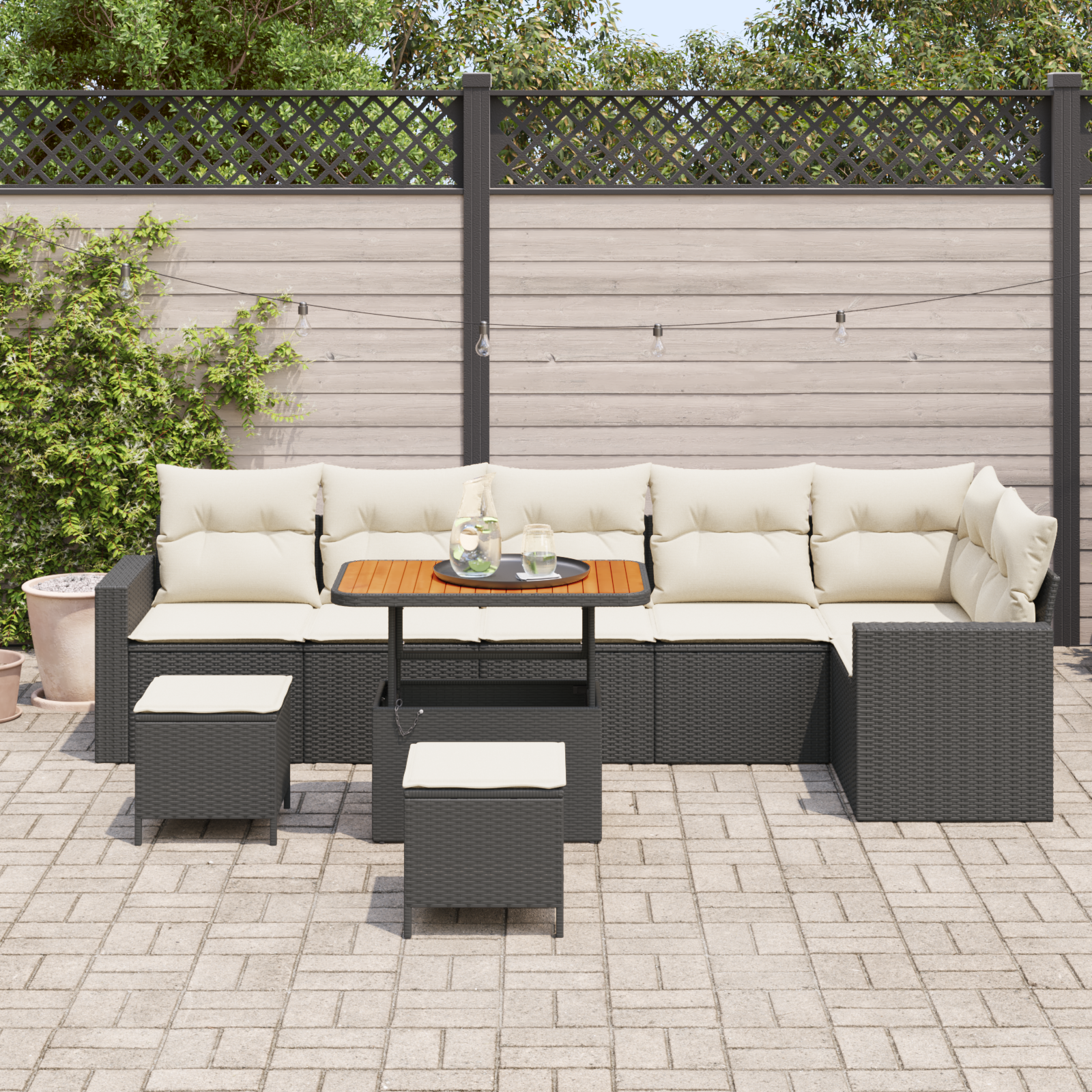 vidaXL 9-delige Tuinbankenset met kussens poly rattan acacia zwart