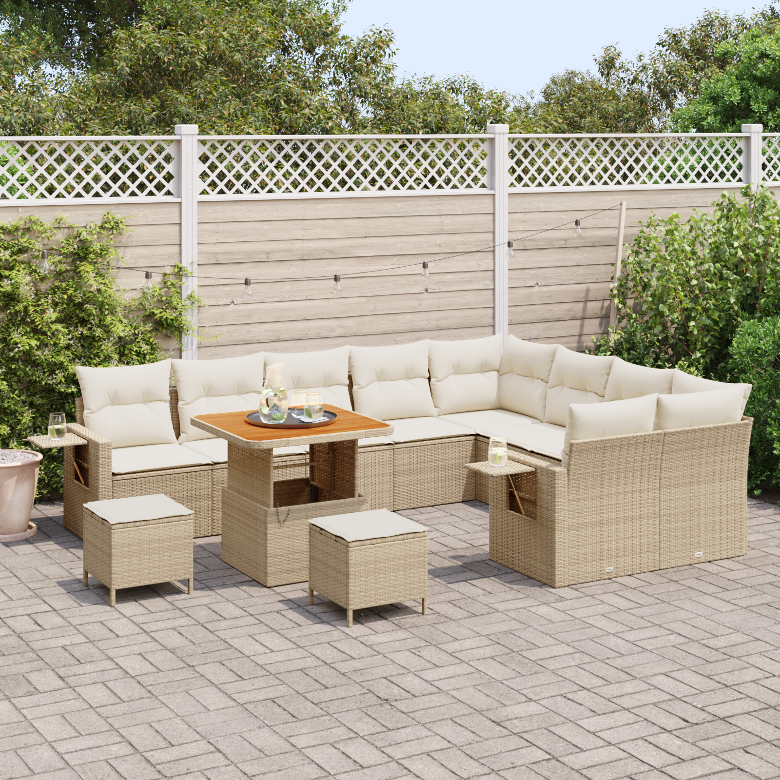 vidaXL 12-delige Tuinset met Kussens Beige van Poly Rattan en Acacia