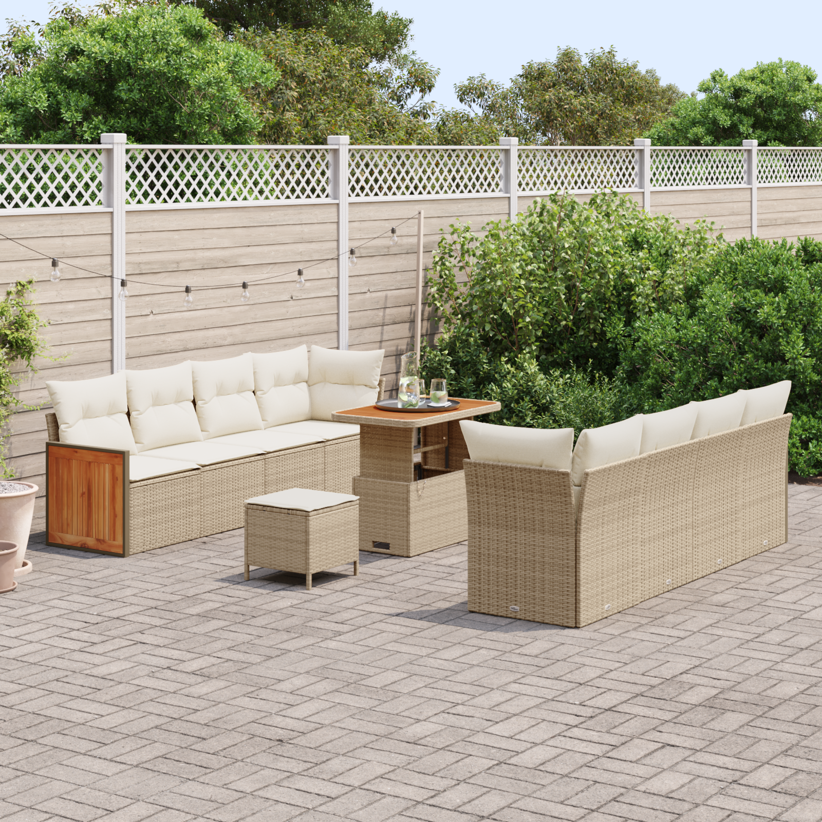 vidaXL 11-delige Tuinbankenset met kussens poly rattan acacia beige