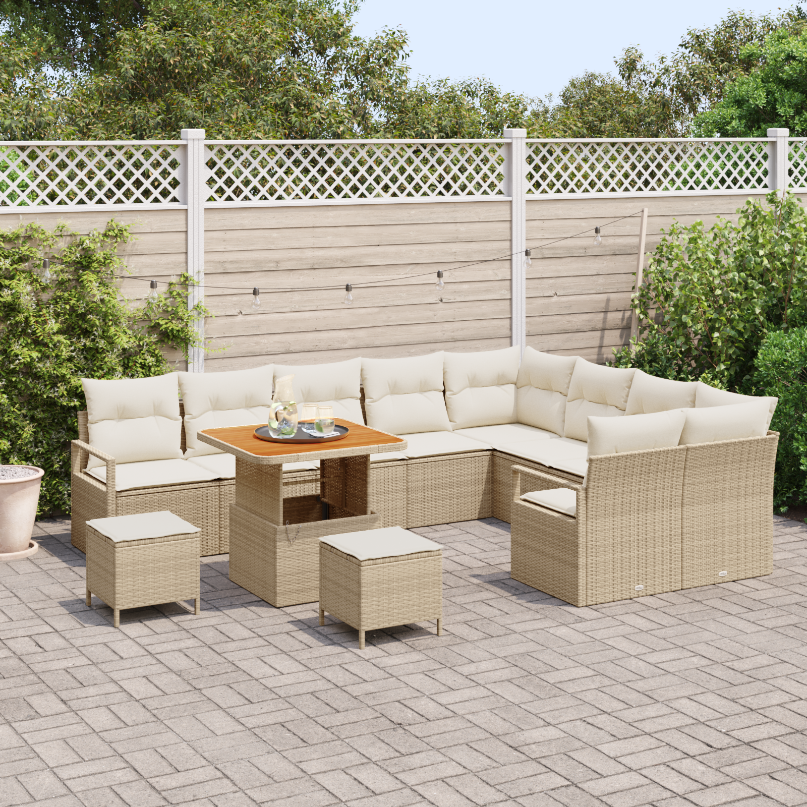 vidaXL 12-delige Tuinbankenset met kussens poly rattan acacia beige