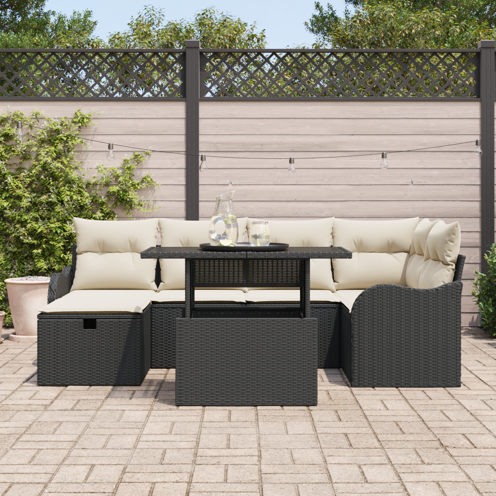 vidaXL 7-delige tuinsofa set met kussens zwart poly rattan