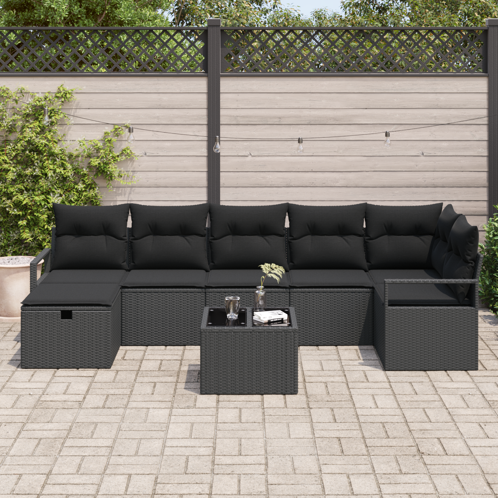 vidaXL 8-delige tuinset met kussens in zwart poly rattan
