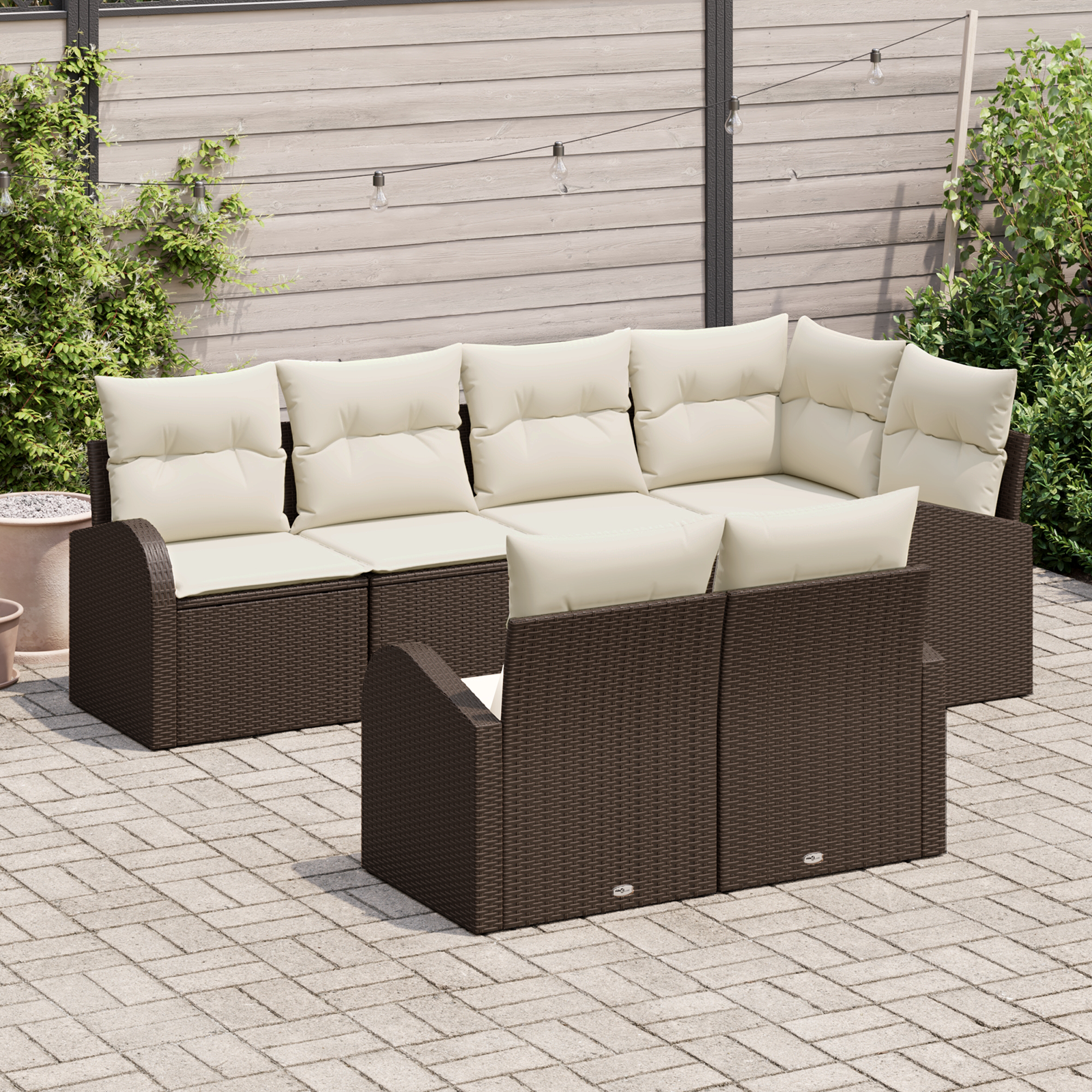 vidaXL 7-delige tuinset met kussens bruin poly rattan