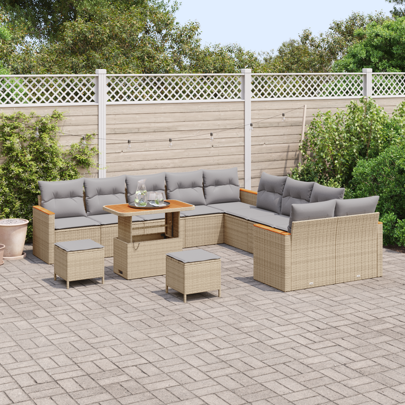 vidaXL 13-delige Tuinbankenset met kussens poly rattan acacia beige