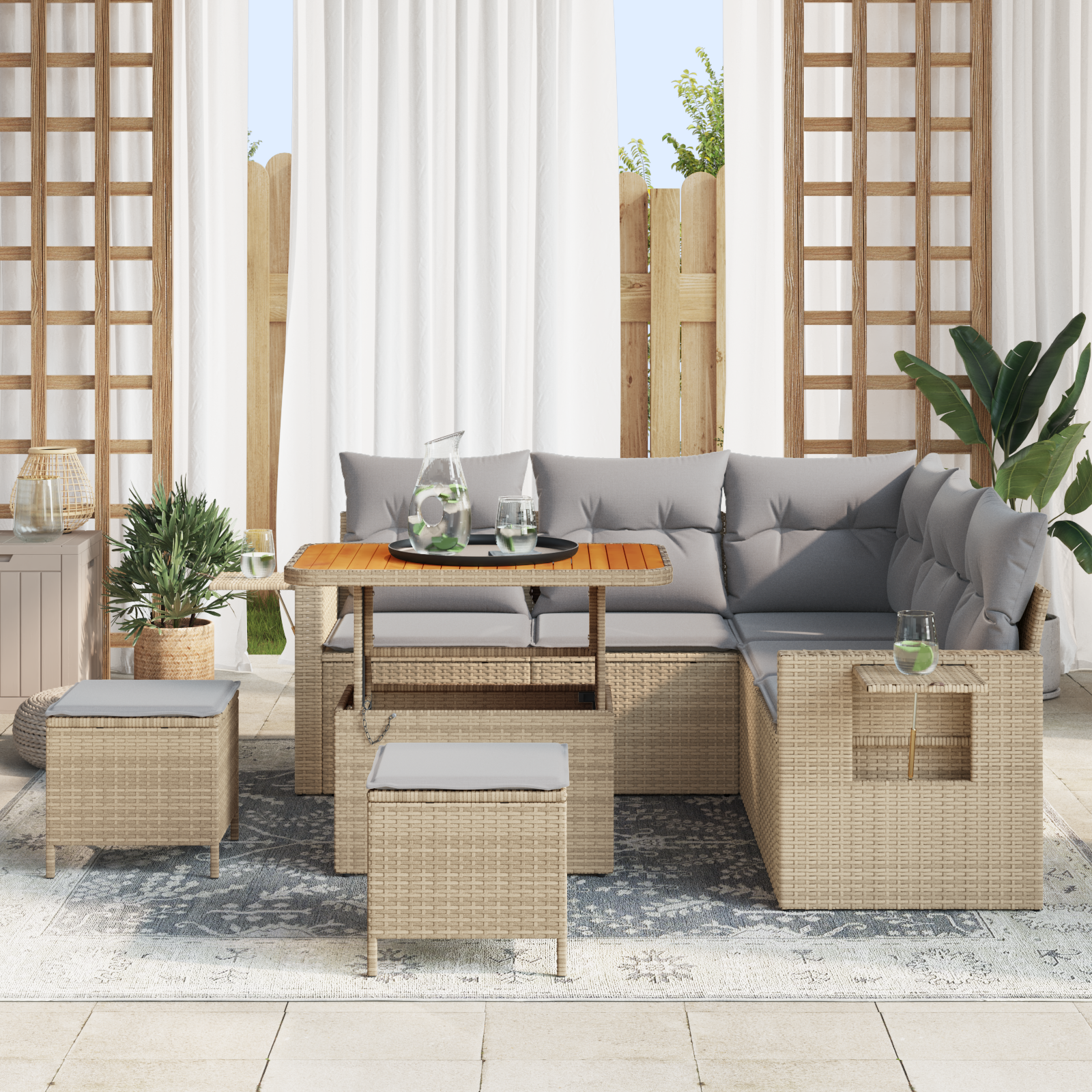 vidaXL 8-delige Tuinbankenset met kussens poly rattan acacia beige
